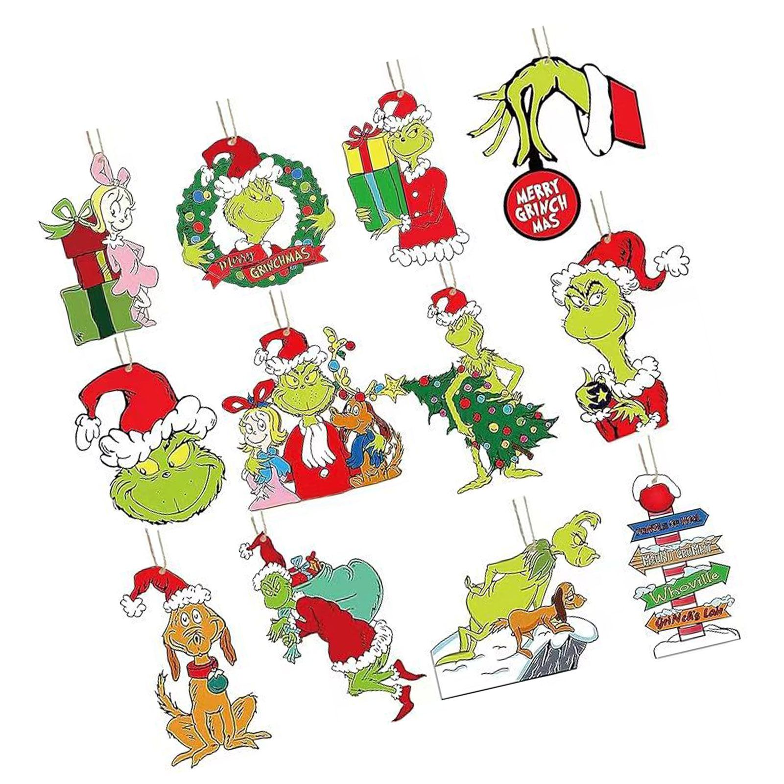 24pcs Xmas Tree Green Monster Ornaments Unique Handmade Wooden Green Monster view 4