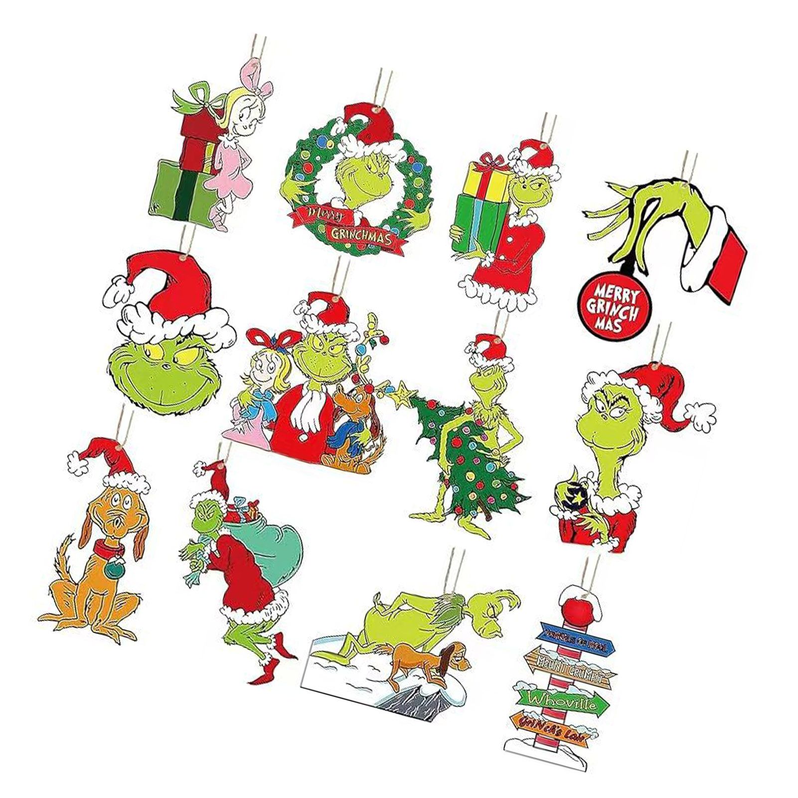 24pcs Xmas Tree Green Monster Ornaments Unique Handmade Wooden Green Monster view 8