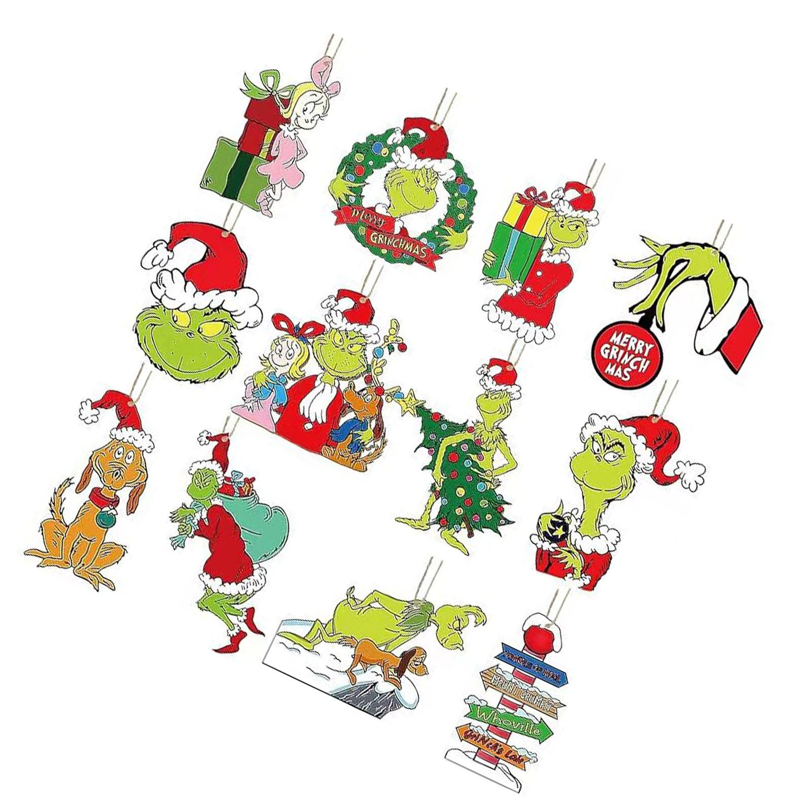 24pcs Xmas Tree Green Monster Ornaments Unique Handmade Wooden Green Monster view 9