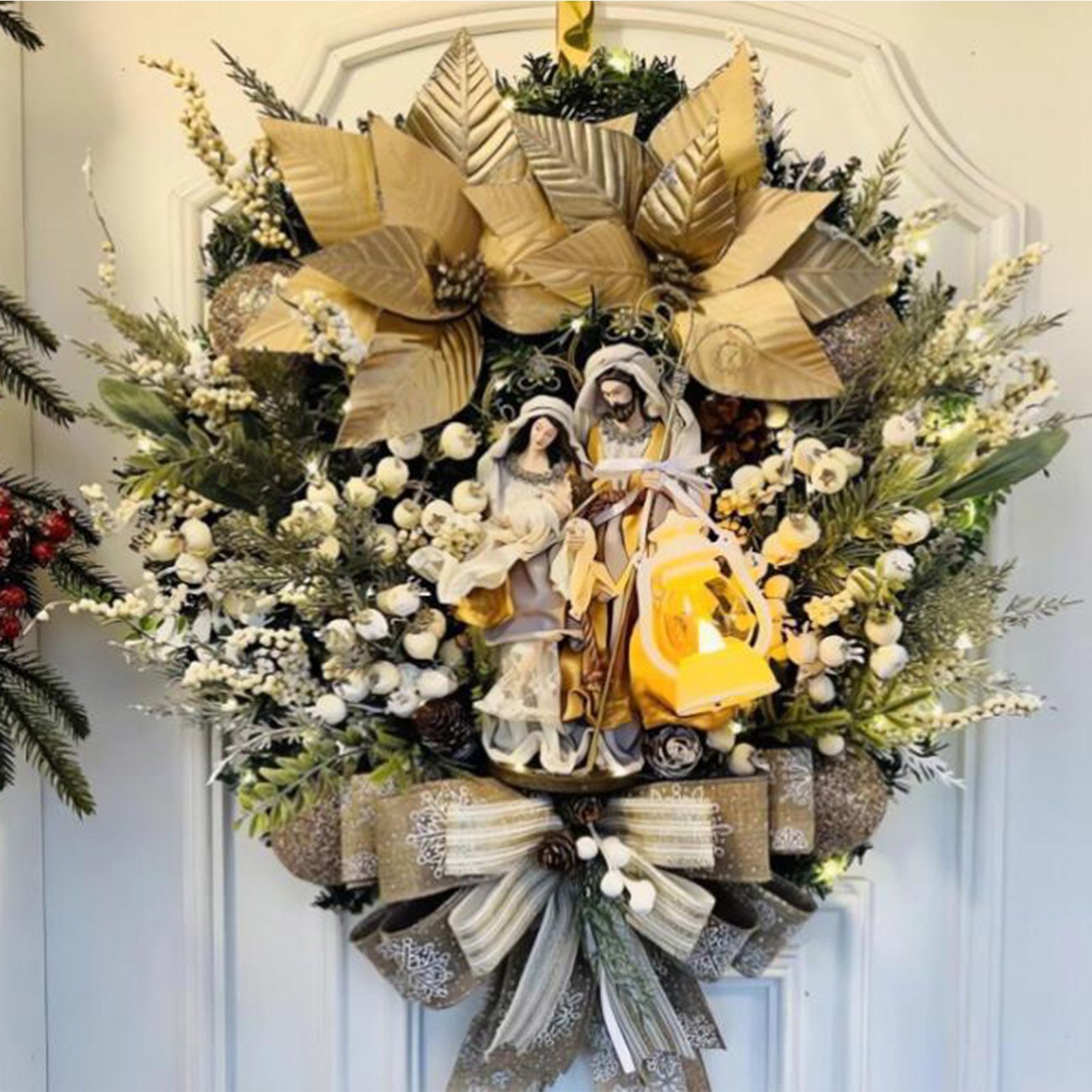 Xmas Wreath Decoration with LED Light Hanging Decor Sacred Meaning Xmas Wreath view 9