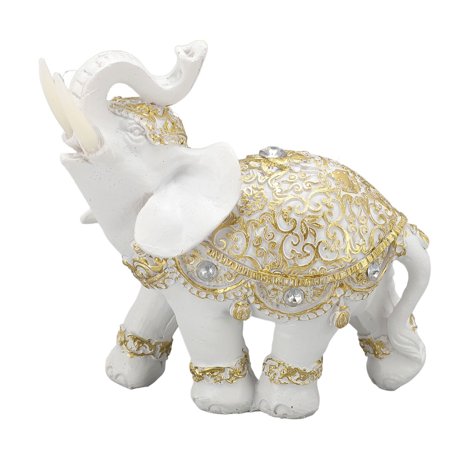 Elephant Statue White Resin Cute Lucky Elephant Sculpture for Entryway view 3