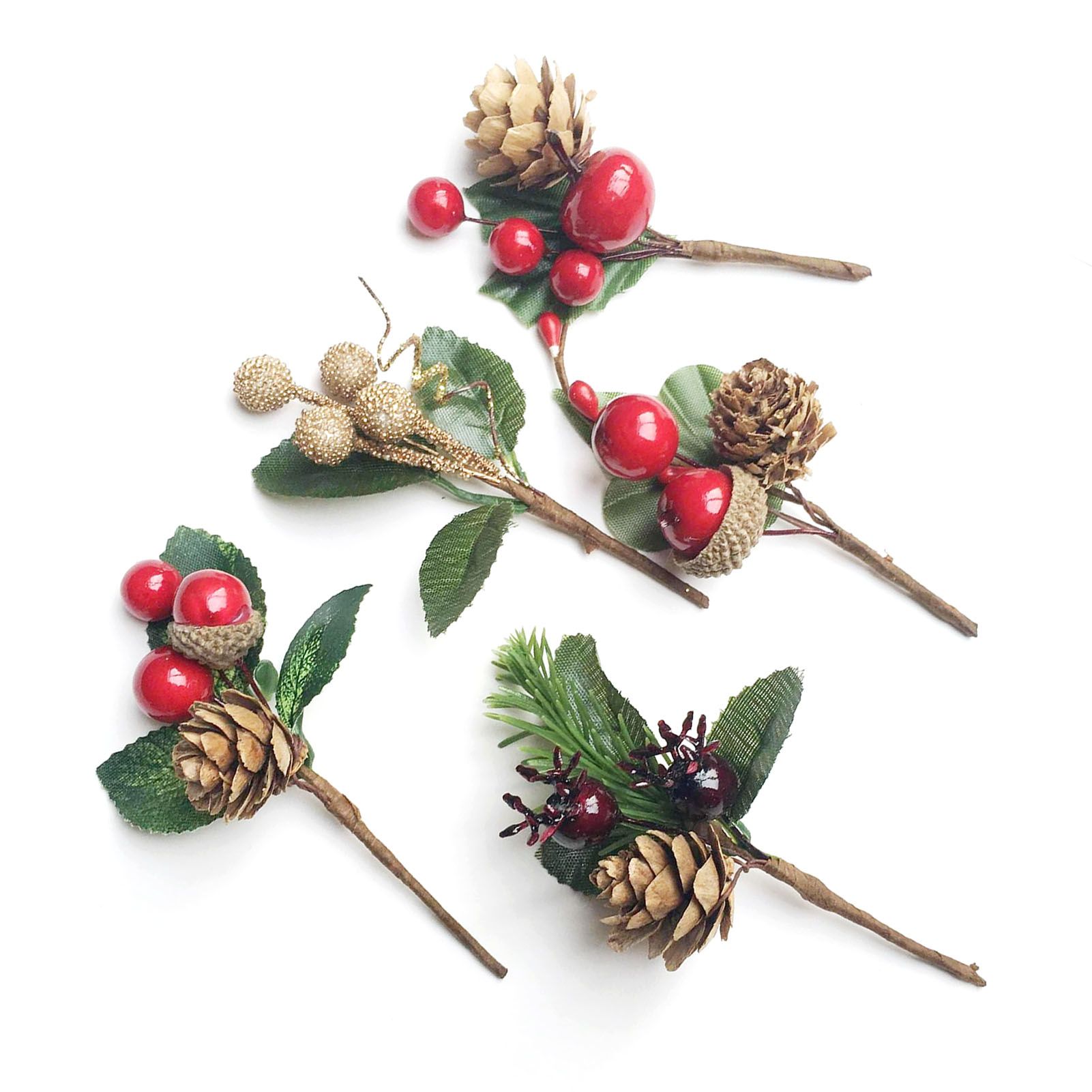 75pcs 10cm Xmas Berry Pinecone Branch Plastic Dry Flower Card Accessories