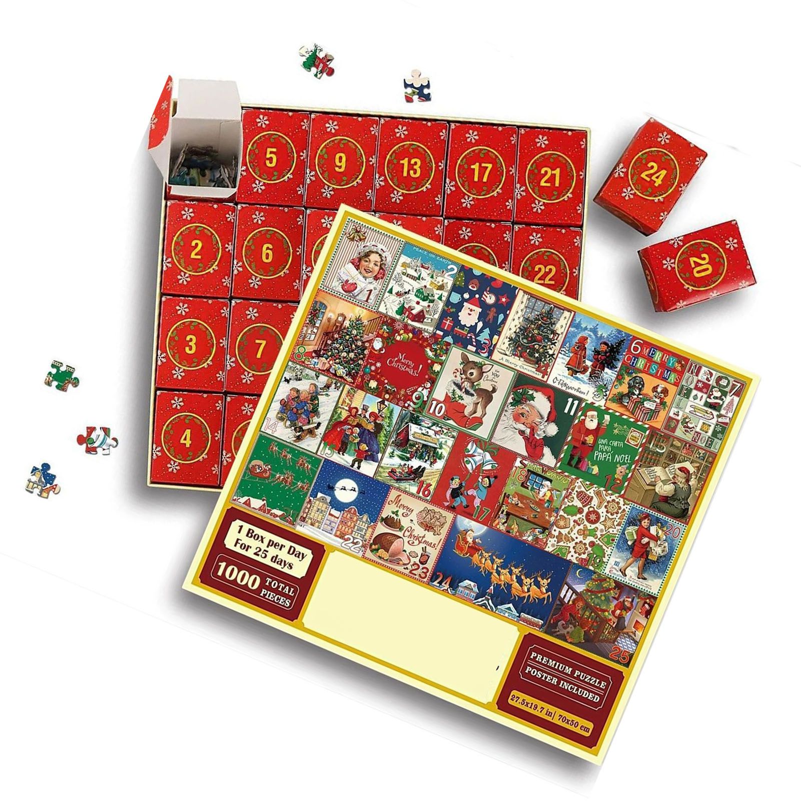 24 Boxs Xmas Advent Calendar Red Xmas Theme Blind Box Innovative Xmas Puzzle — image 1