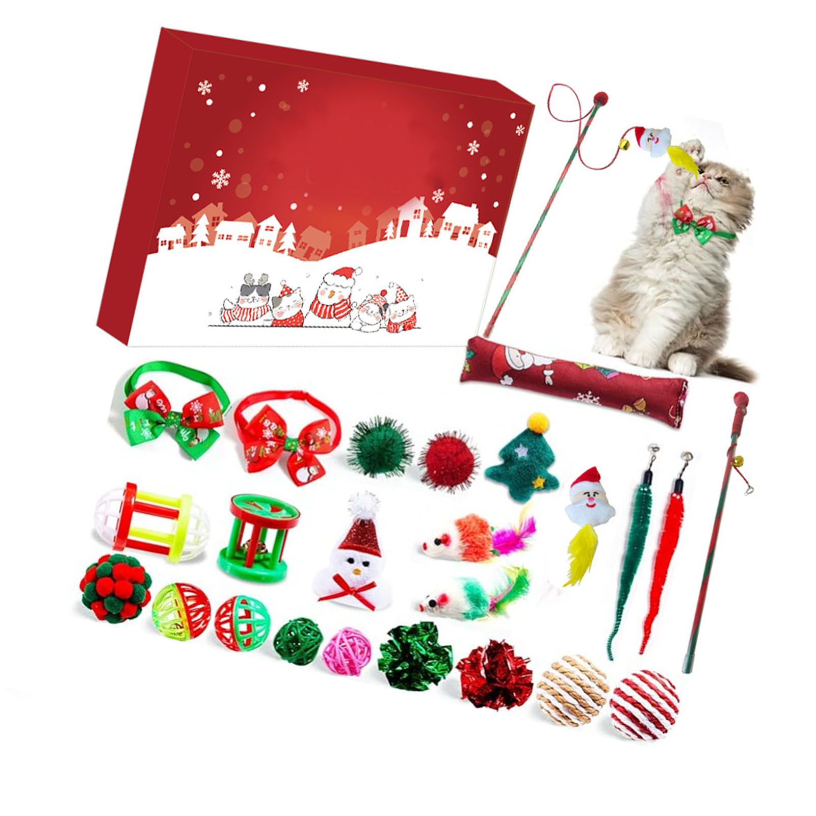 Xmas Advent Calendar Plastic Cute Cat Pet Toy Xmas Surprise Blind Box for Kids — image 1