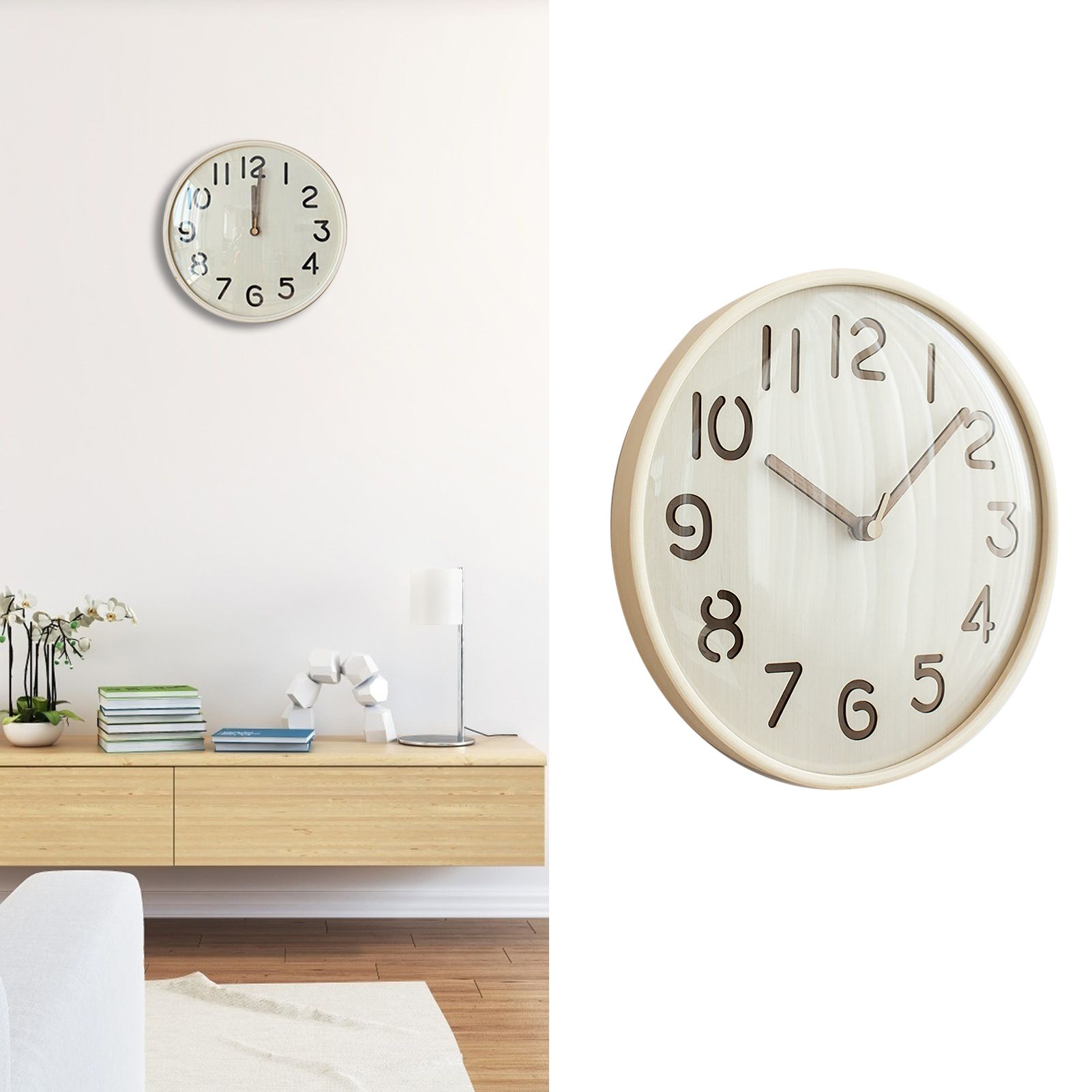 12 Inch Wooden Wall Clock Silent Non Ticking Wall Clock Battery Operated Round view 8