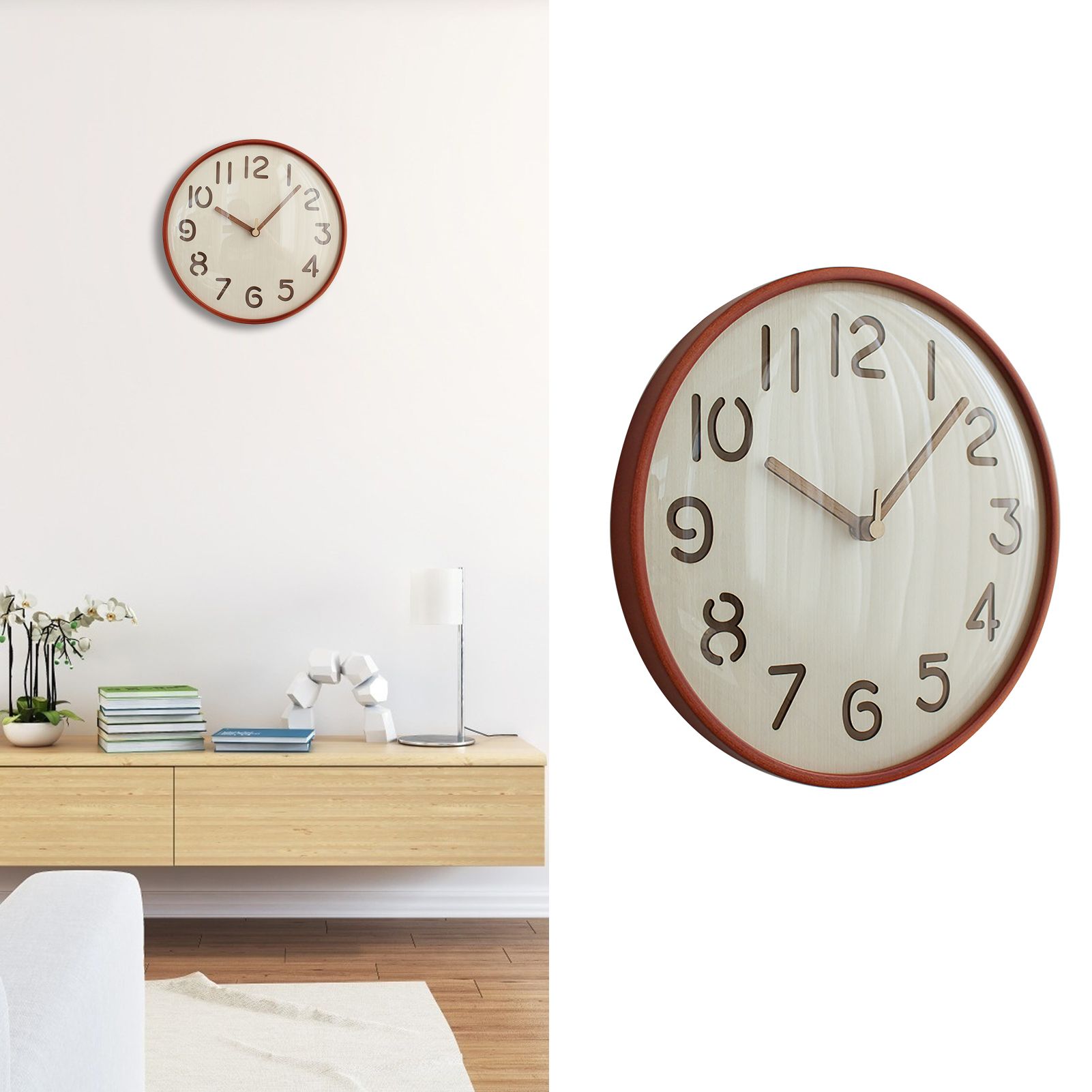 12 Inch Wooden Wall Clock Silent Non Ticking Wall Clock Battery Operated Round view 8