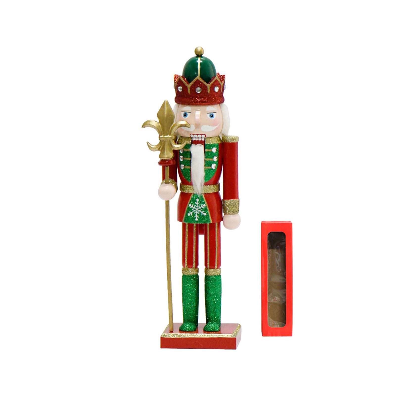 Xmas Nutcracker Figurine 12 Inch Glittered Wooden Nutcracker Ornament for view 3
