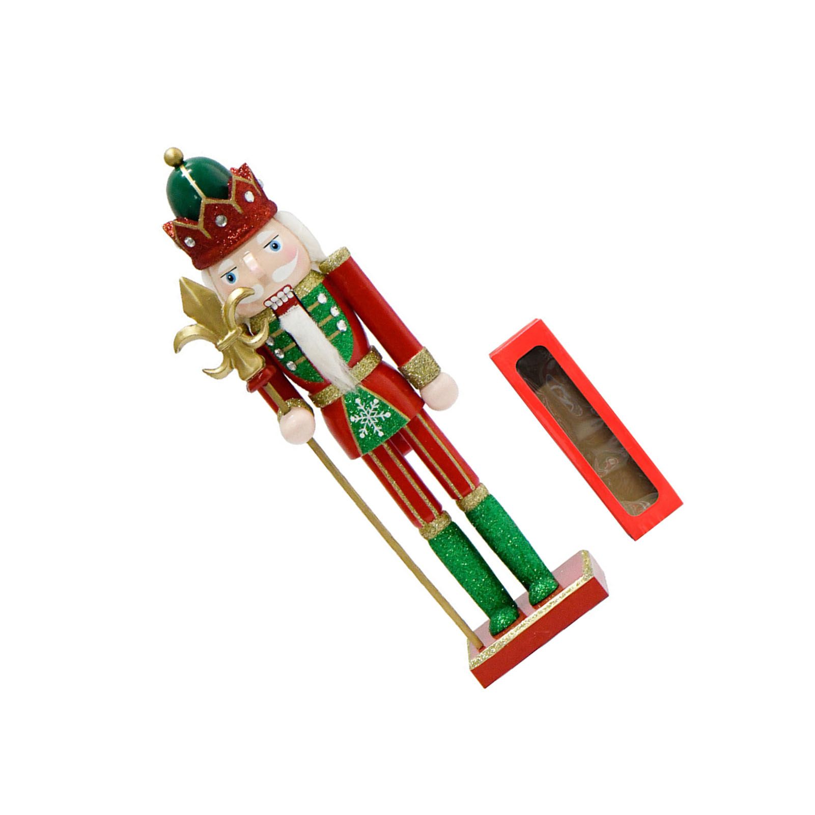Xmas Nutcracker Figurine 12 Inch Glittered Wooden Nutcracker Ornament for view 4