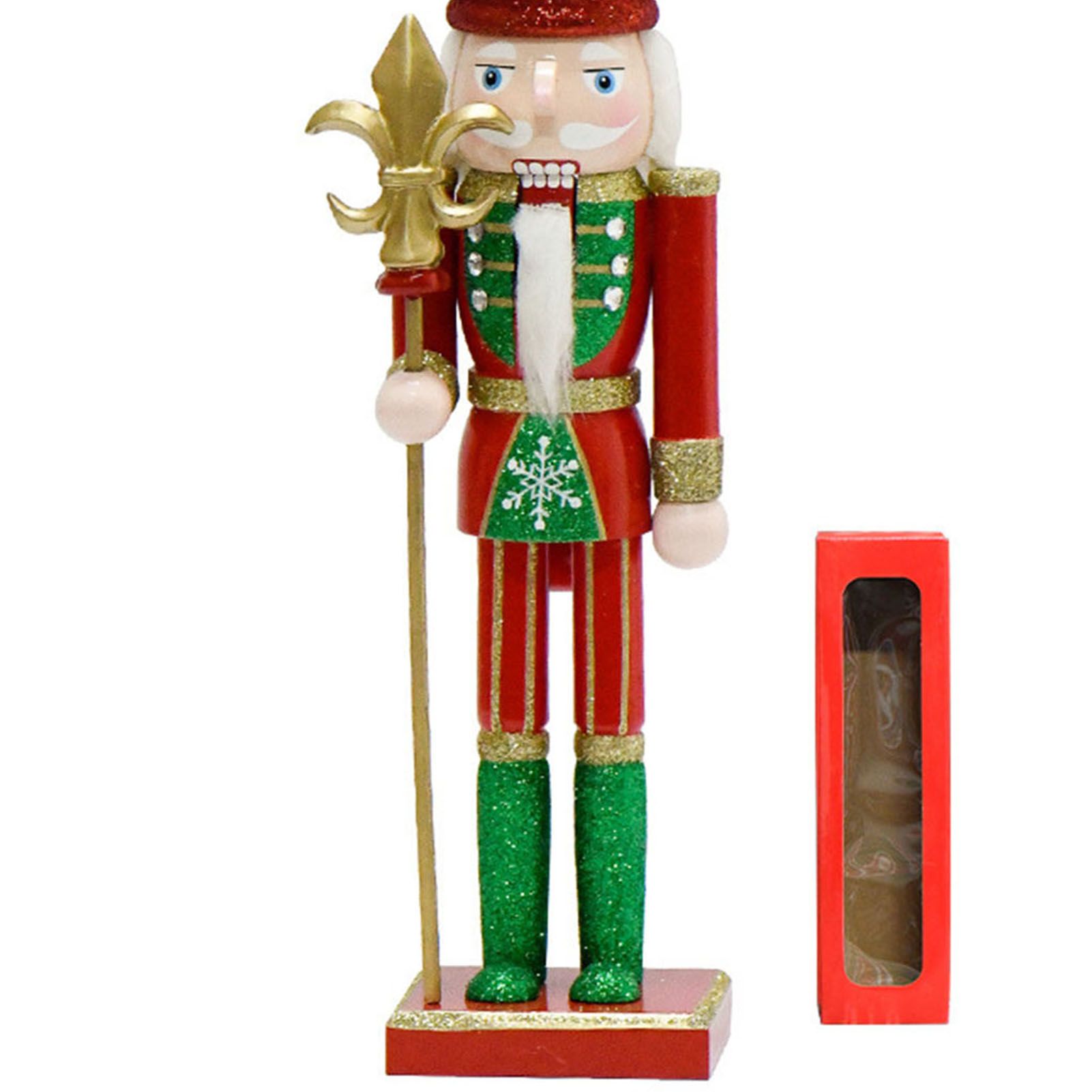 Xmas Nutcracker Figurine 12 Inch Glittered Wooden Nutcracker Ornament for view 5