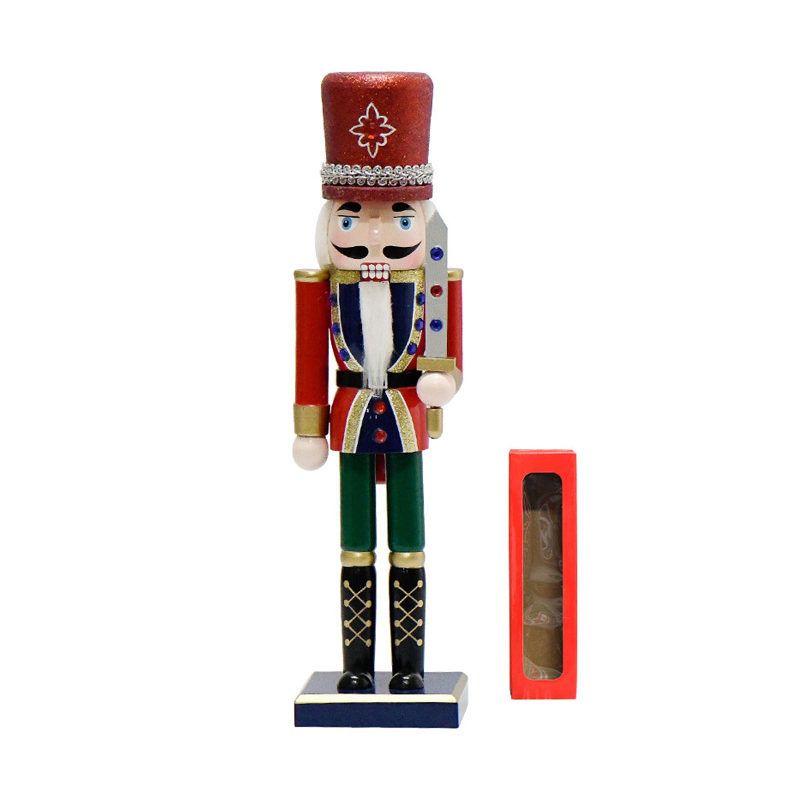 Xmas Nutcracker Figurine 12 Inch Glittered Wooden Nutcracker Ornament for view 3