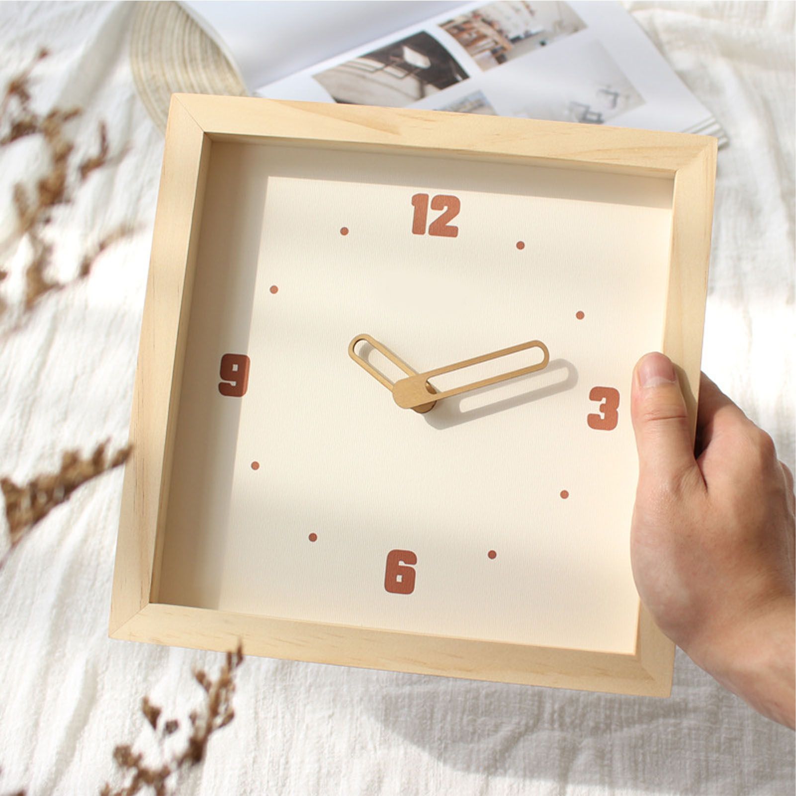 Wall Clock Battery Powered Fashionable Square Minimalist Wooden Clock Silent view 8