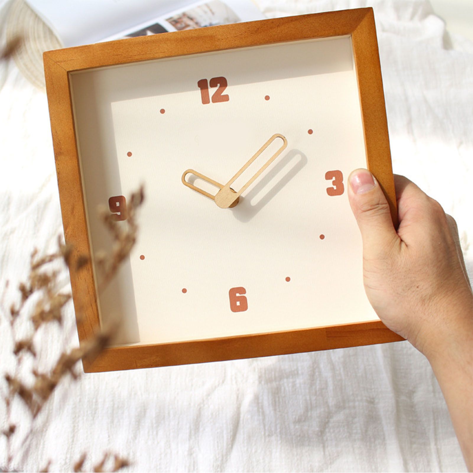 Wall Clock Battery Powered Fashionable Square Minimalist Wooden Clock Silent view 9