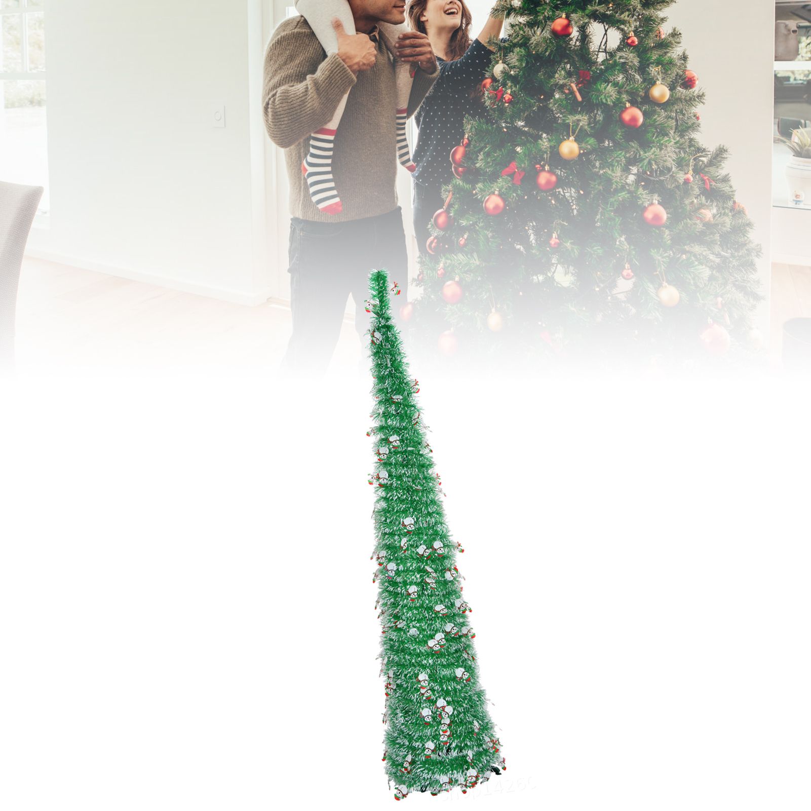 Xmas Tree with Snowmen Green PVC Easy Assembly Space Saving Retractable view 8