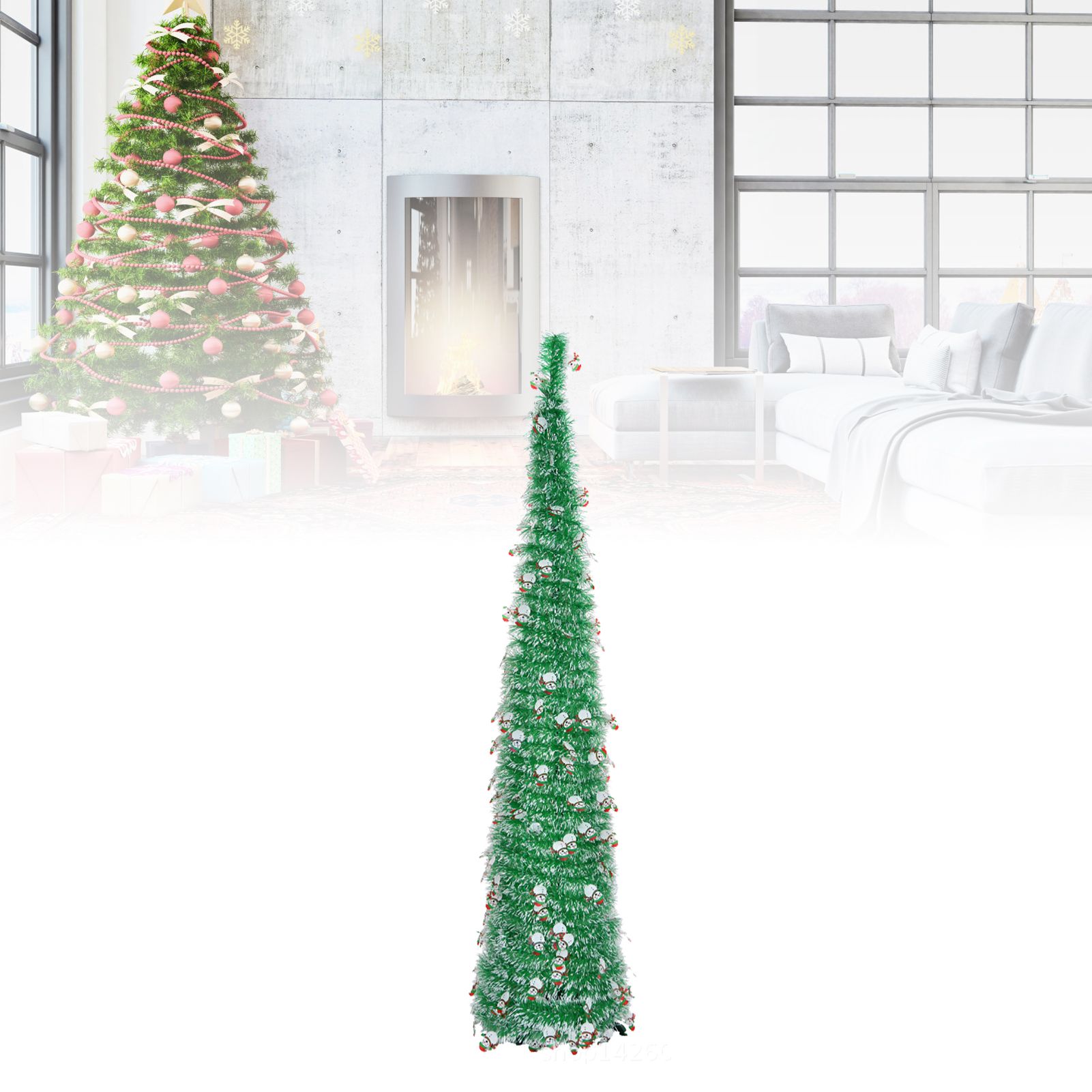 Xmas Tree with Snowmen Green PVC Easy Assembly Space Saving Retractable view 9