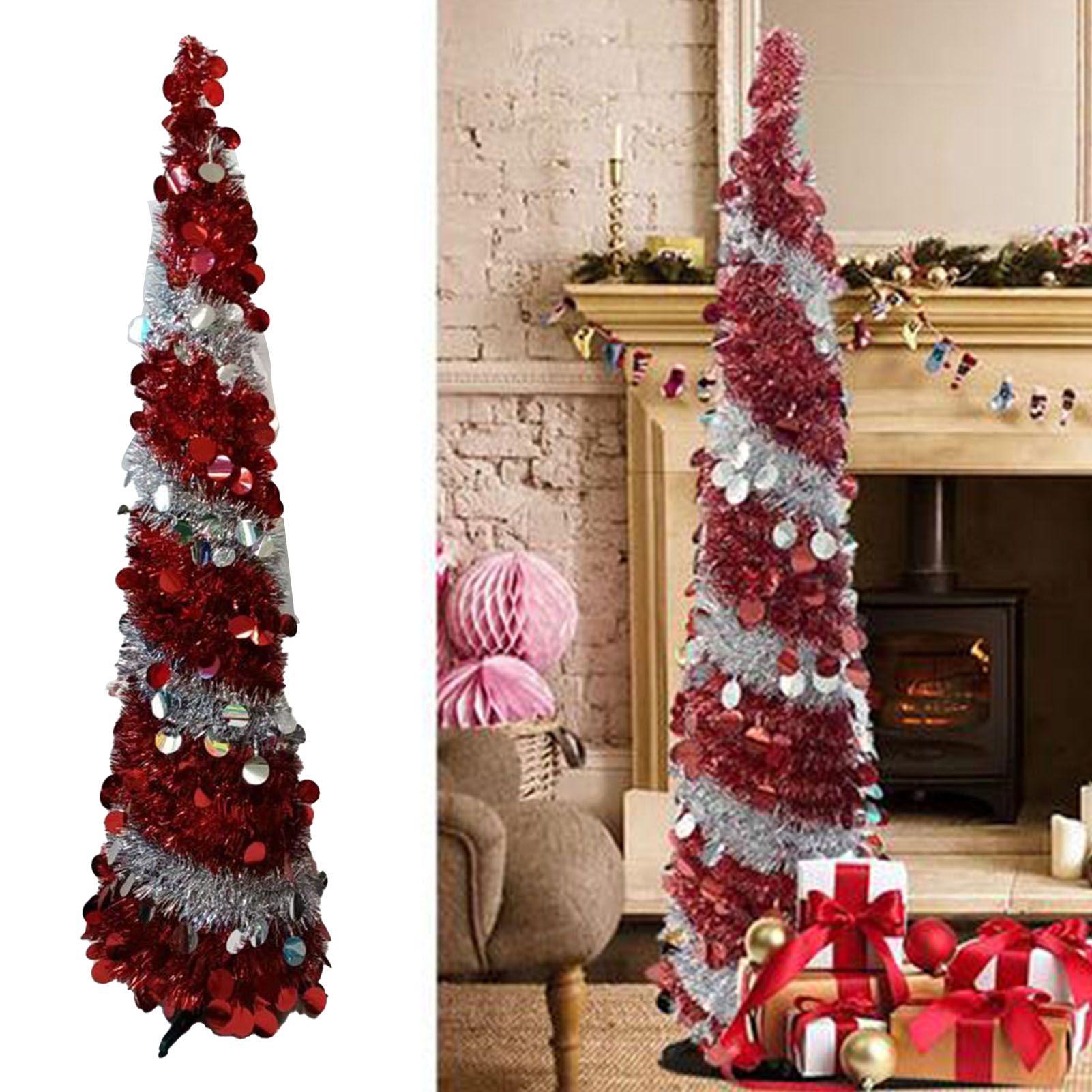 Retractable Xmas Tree Small Foldable PVC Holiday Decoration Supplies Red White view 8