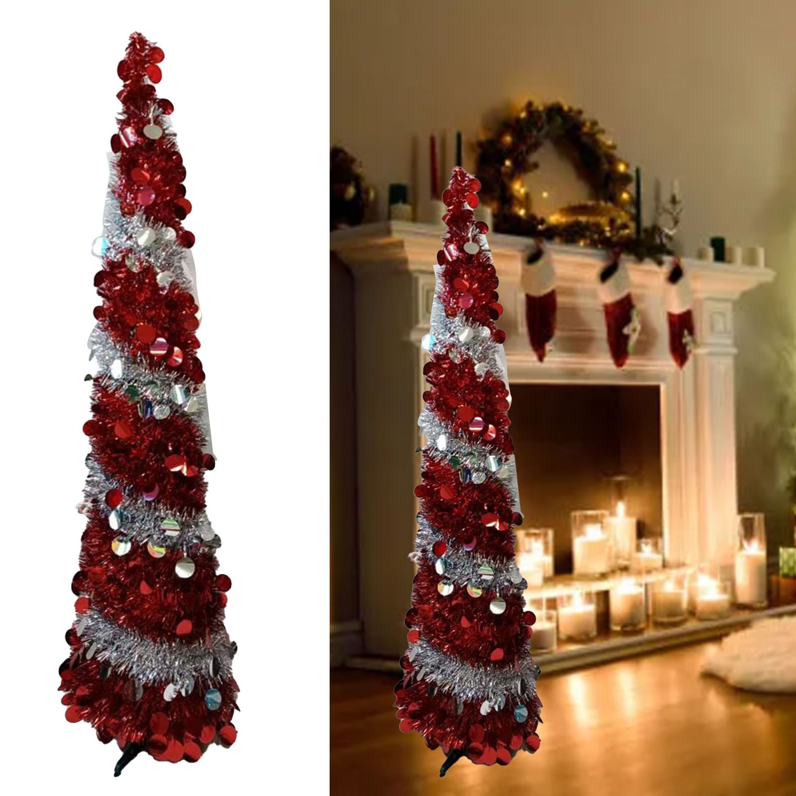 Retractable Xmas Tree Small Foldable PVC Holiday Decoration Supplies Red White view 9