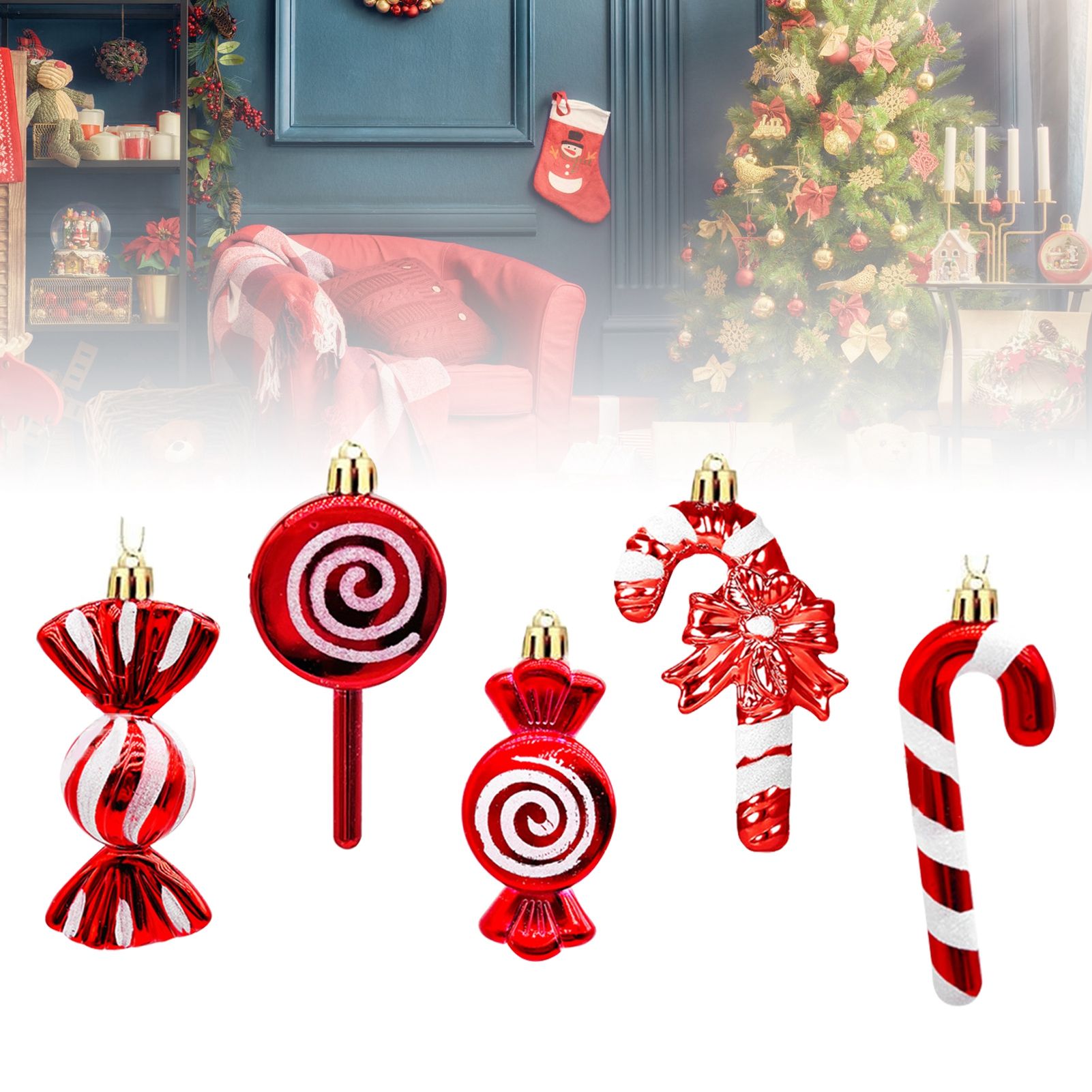 20PCS Hanging Ornaments Red White Candy Cane Pendants for Festival Xmas Tree view 8