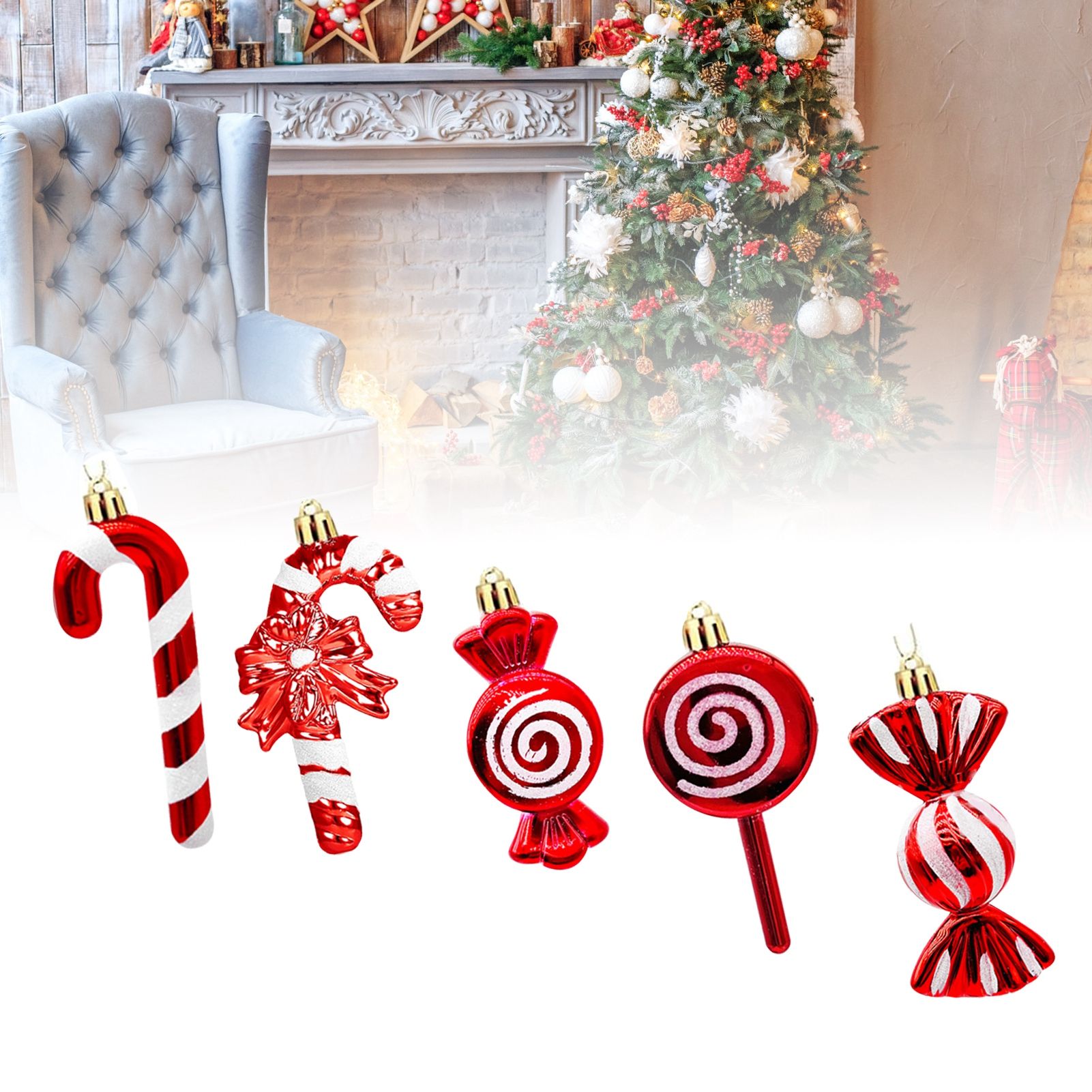 20PCS Hanging Ornaments Red White Candy Cane Pendants for Festival Xmas Tree view 9