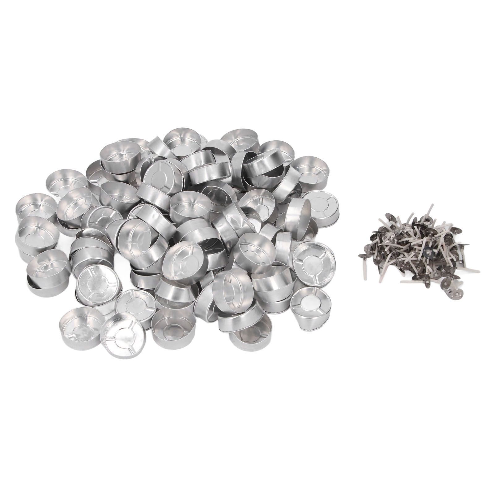 100 Set Candle Wax Container Aluminum Tea Lights Cup with Candle Wick for view 3