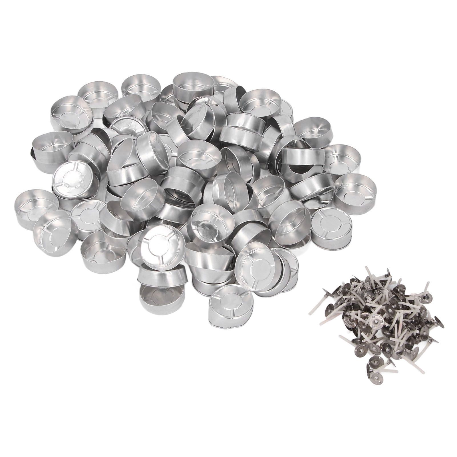 100 Set Candle Wax Container Aluminum Tea Lights Cup with Candle Wick for view 4