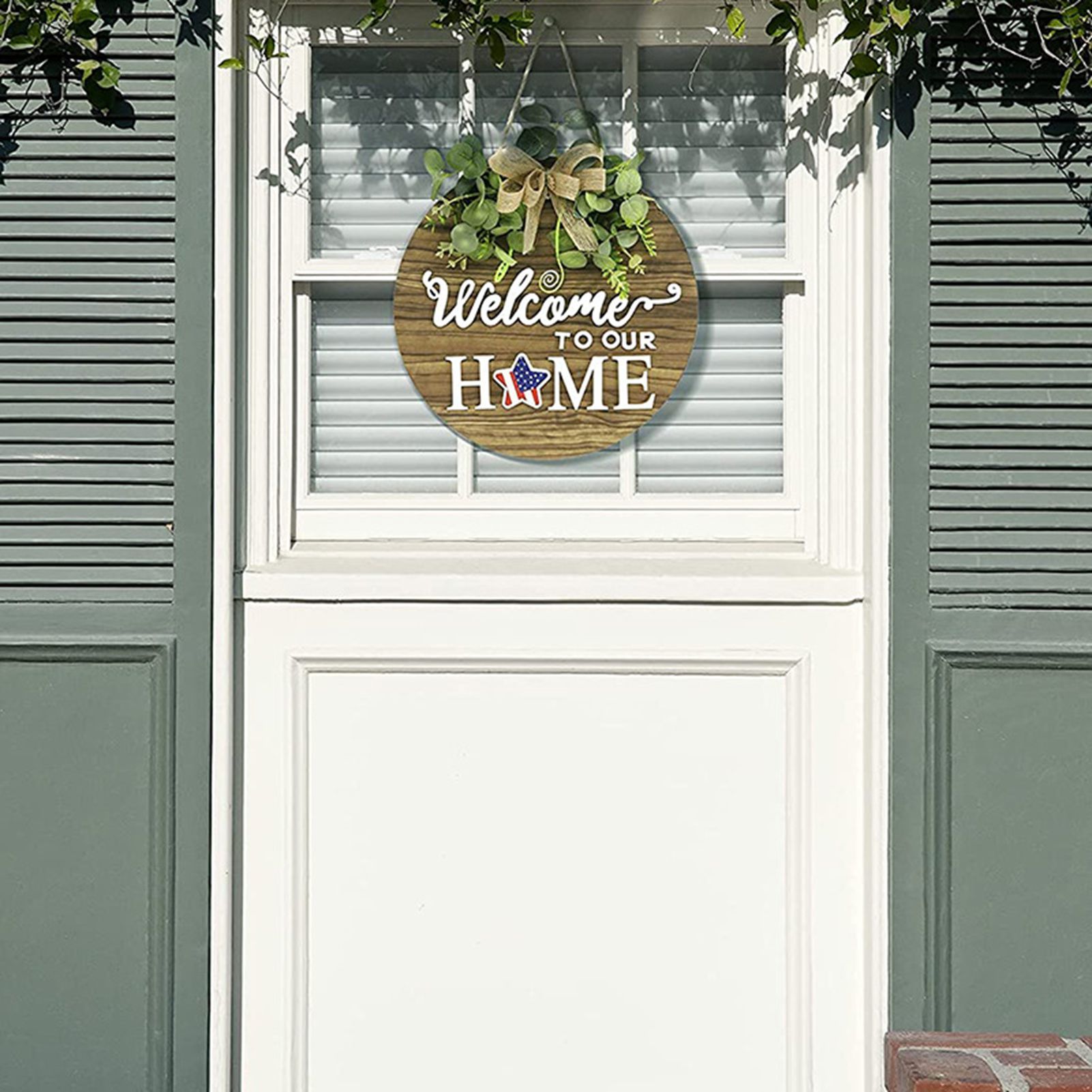 Welcome Sign for Front Door Density Board Hanging Round Plaque Front Door Sign — image 1
