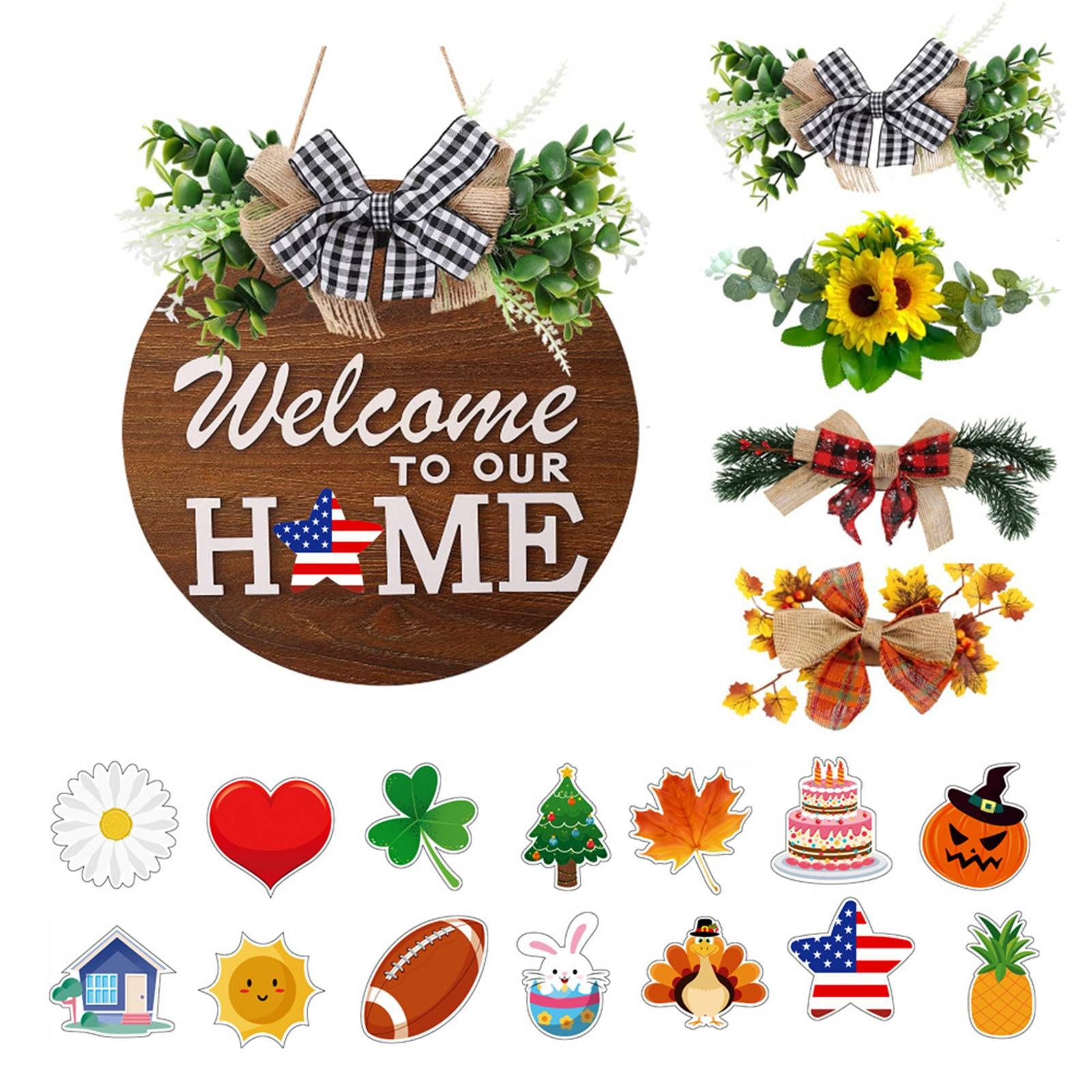 Welcome Sign for Front Door Density Board Hanging Round Plaque Front Door Sign view 2