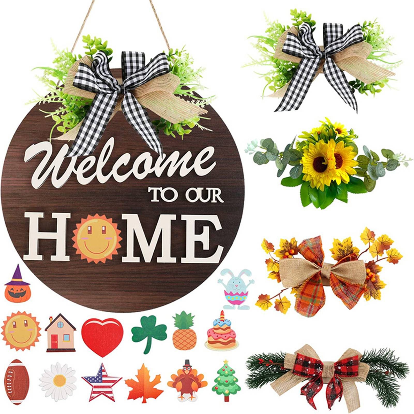 Welcome Sign for Front Door Density Board Hanging Round Plaque Front Door Sign view 3