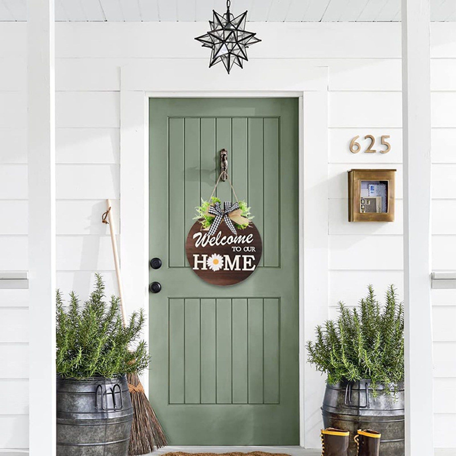 Welcome Sign for Front Door Density Board Hanging Round Plaque Front Door Sign view 4