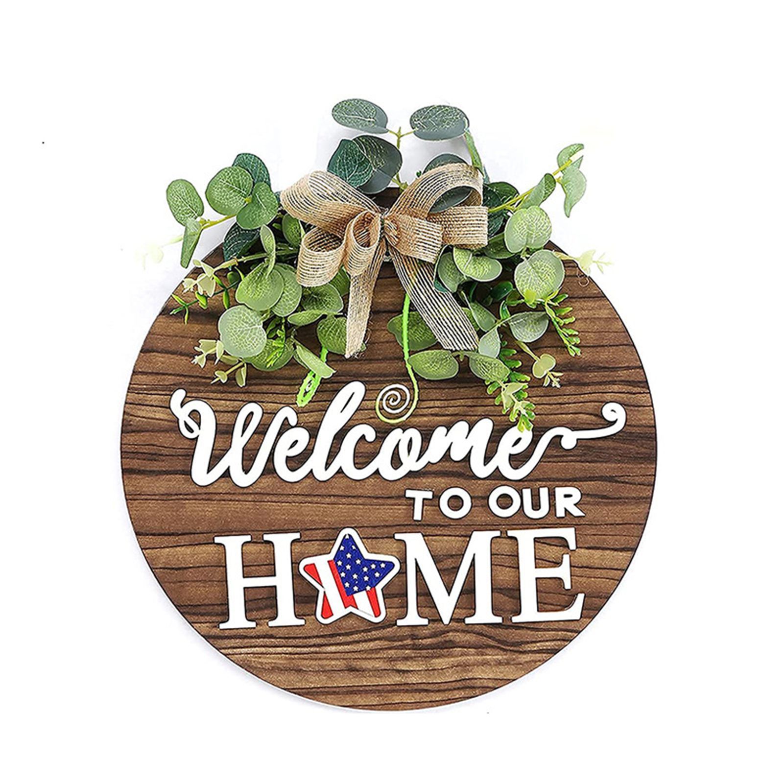 Welcome Sign for Front Door Density Board Hanging Round Plaque Front Door Sign view 5