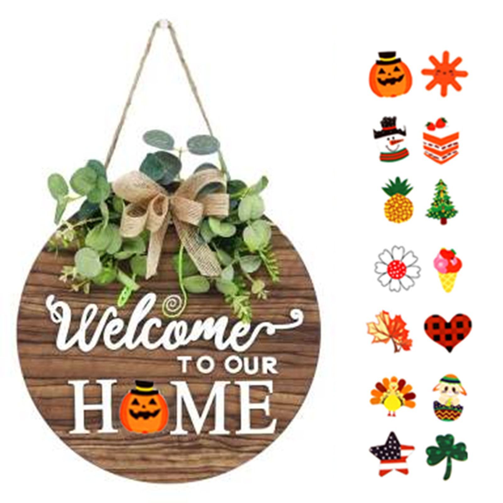 Welcome Sign for Front Door Density Board Hanging Round Plaque Front Door Sign view 6