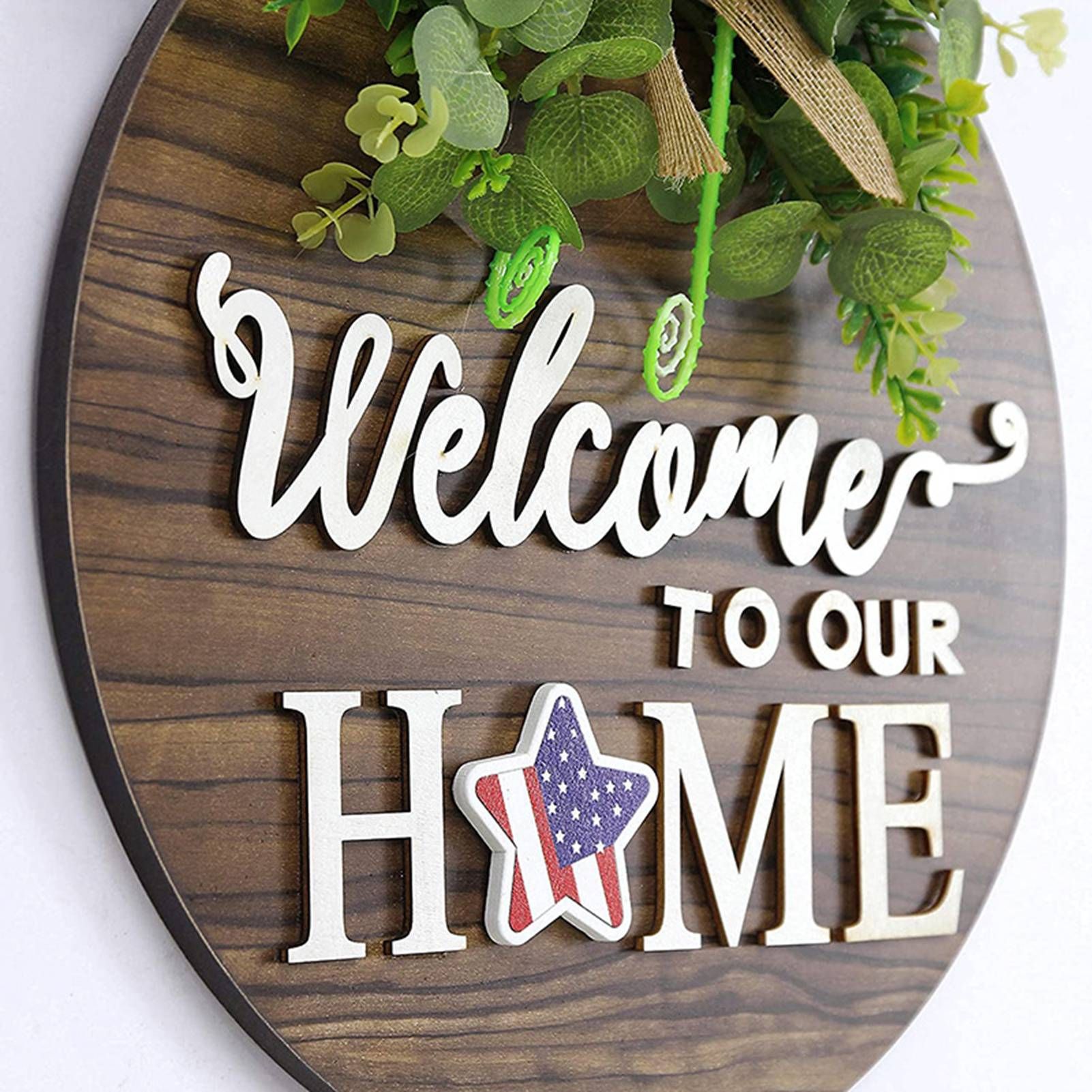 Welcome Sign for Front Door Density Board Hanging Round Plaque Front Door Sign view 7