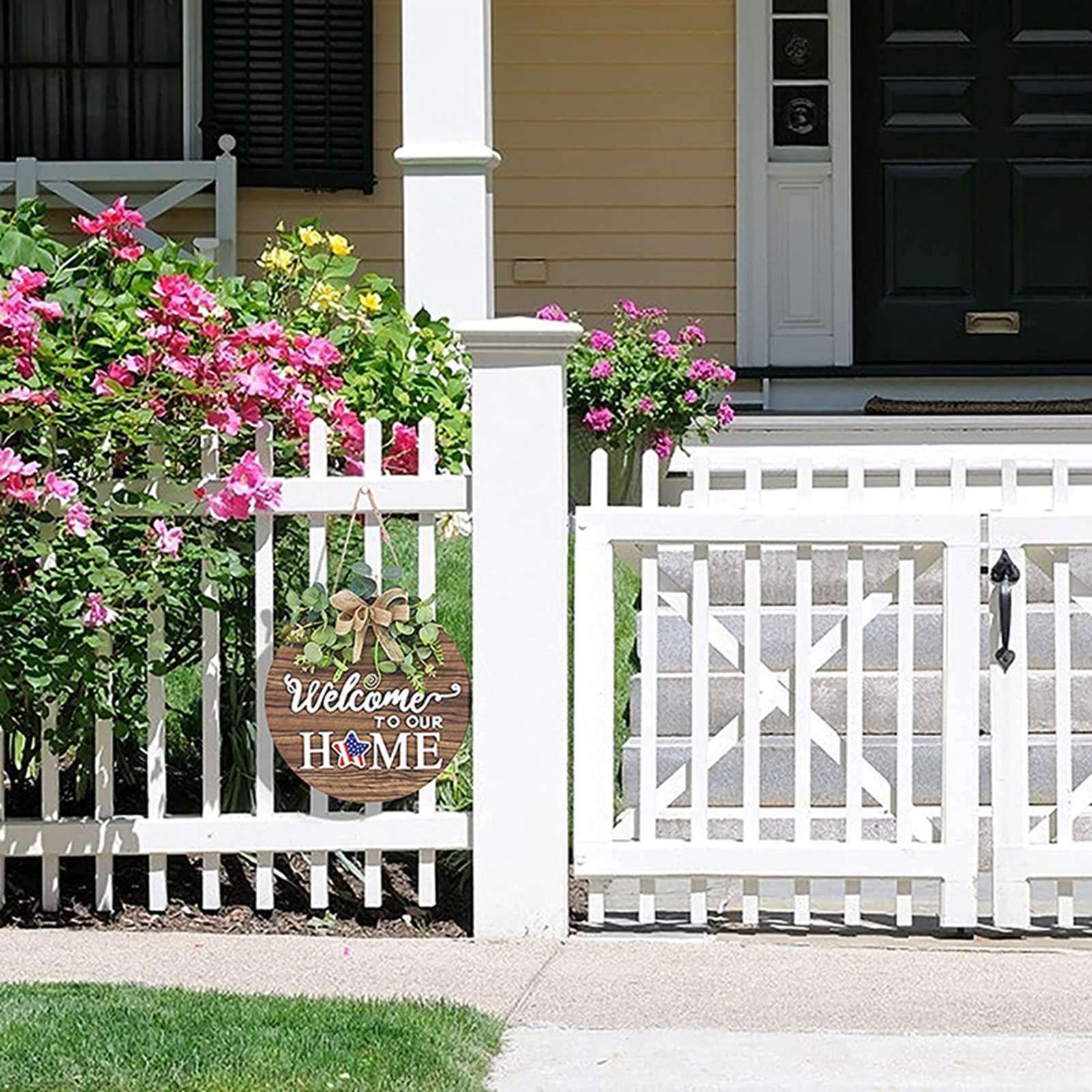 Welcome Sign for Front Door Density Board Hanging Round Plaque Front Door Sign view 8
