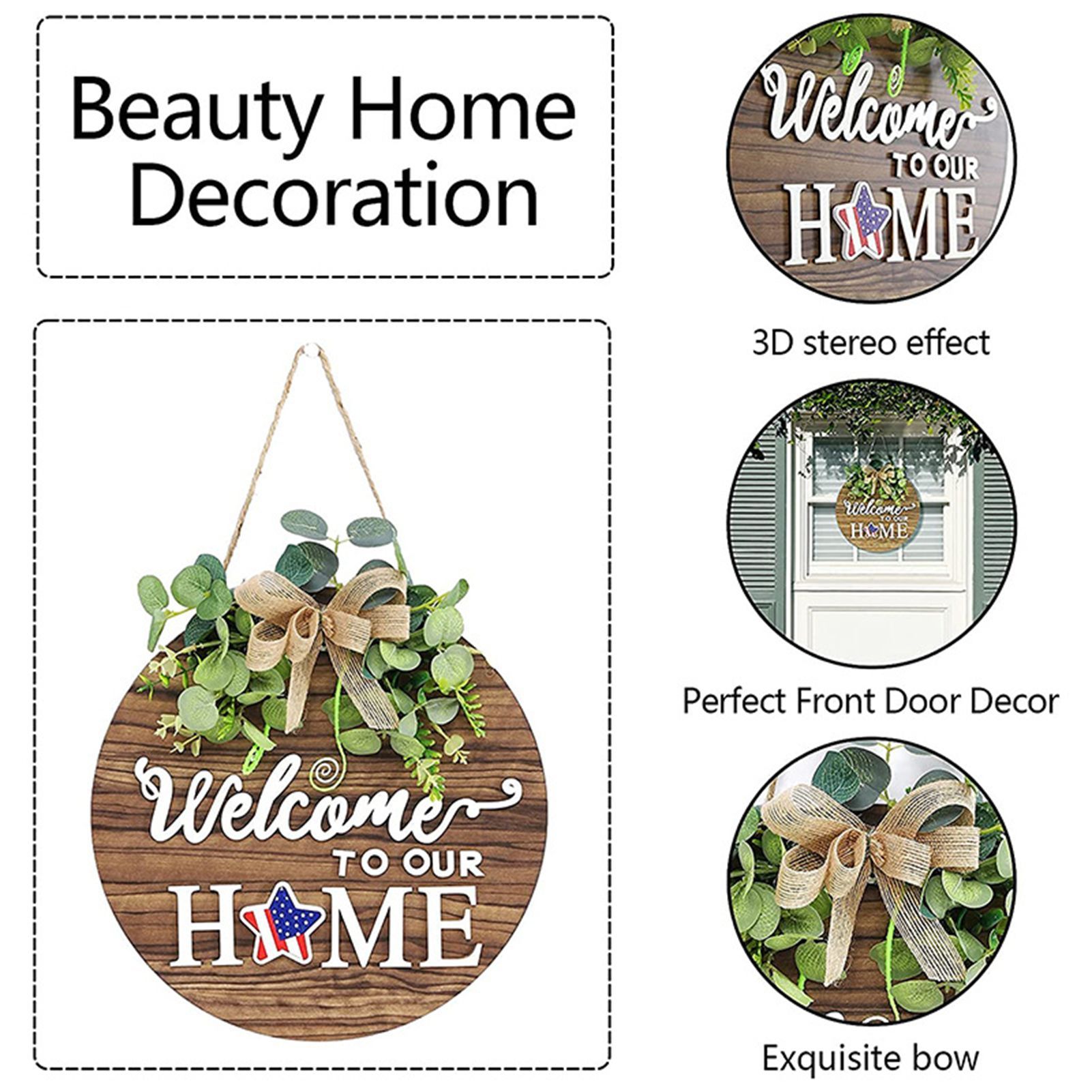 Welcome Sign for Front Door Density Board Hanging Round Plaque Front Door Sign view 9