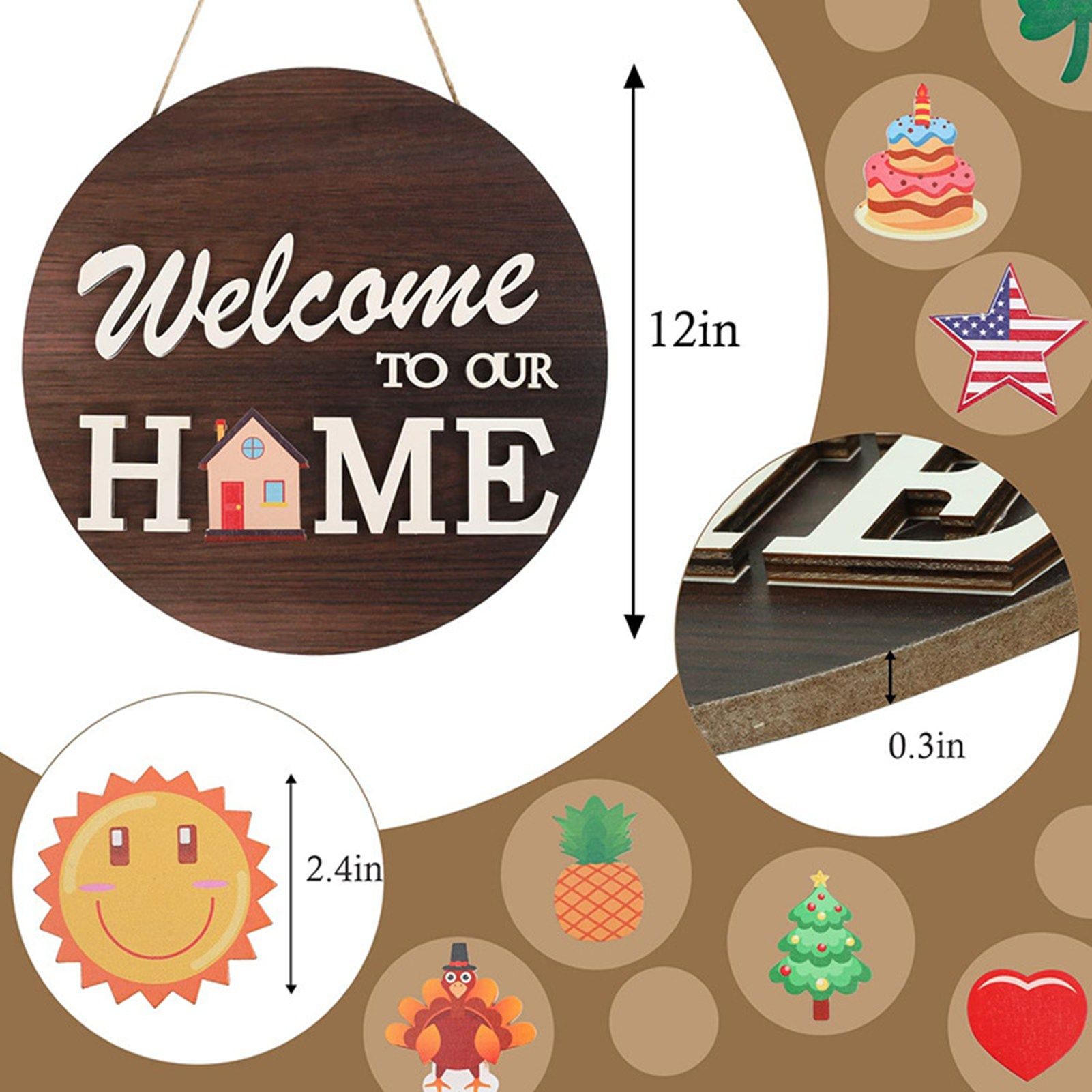 Welcome Sign for Front Door Density Board Hanging Round Plaque Front Door Sign view 10