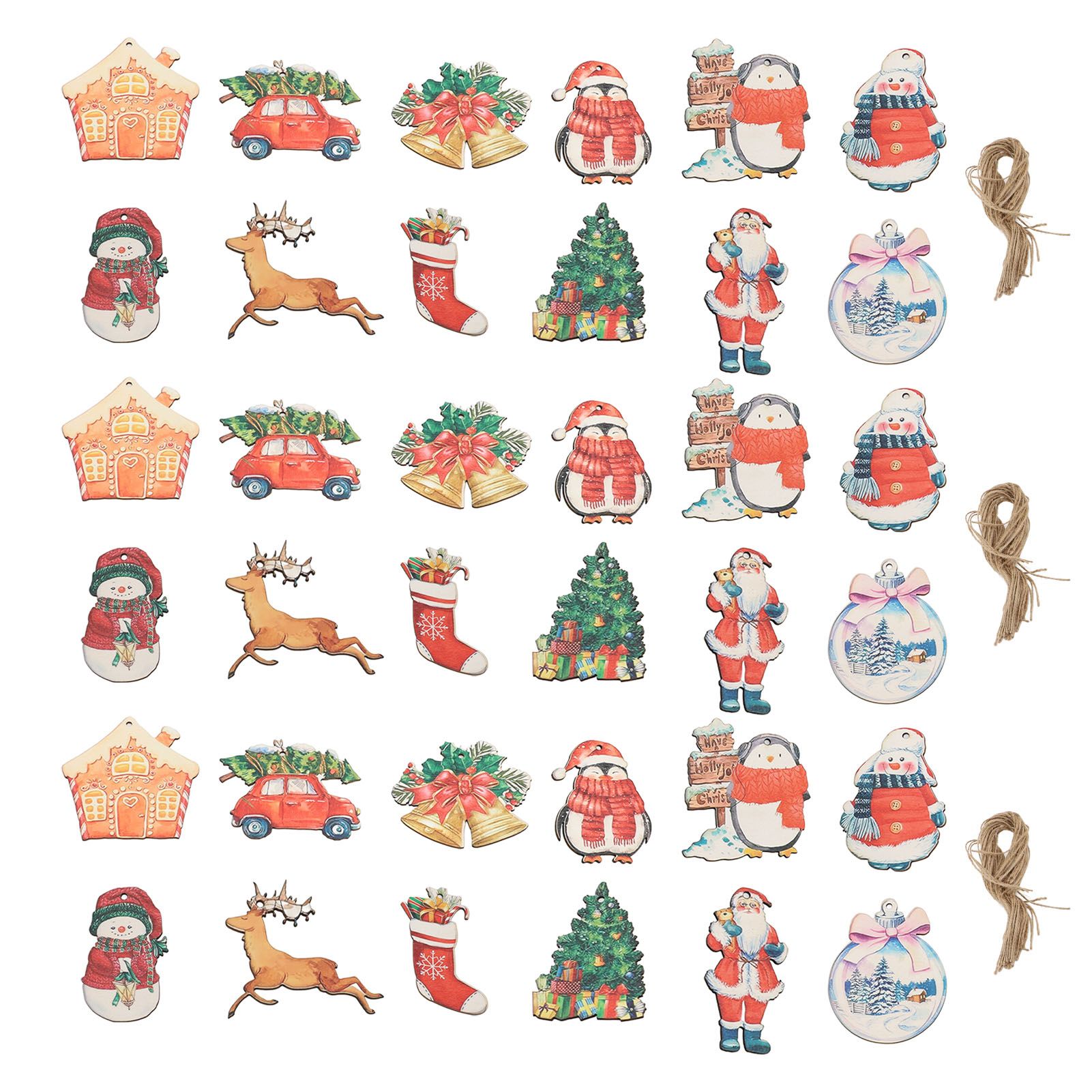 36pcs Xmas Hanging Ornaments Cute Wooden Snowman Elk Xmas Bell Hanging view 2