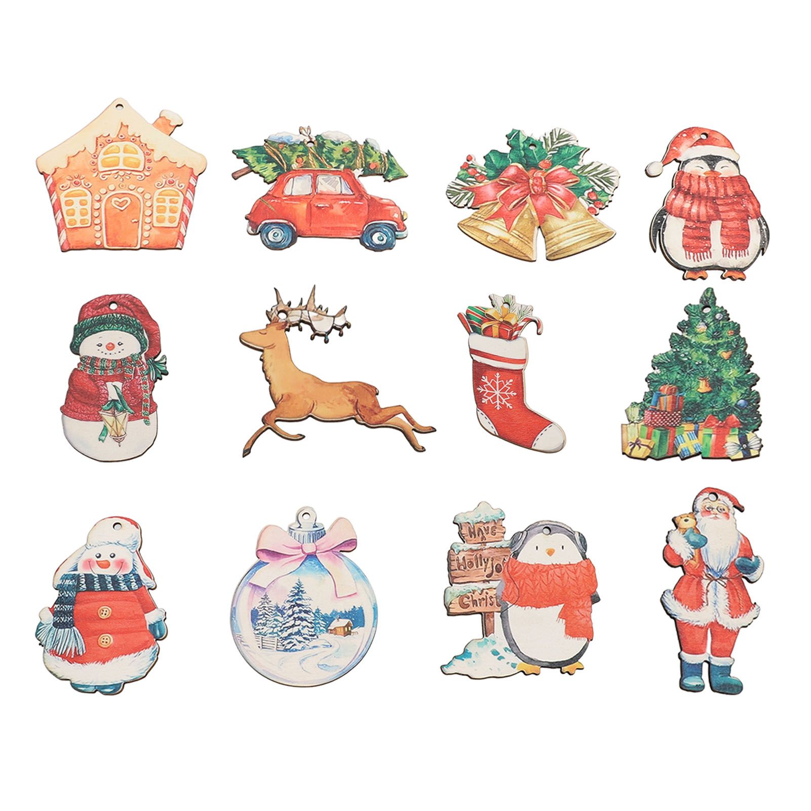 36pcs Xmas Hanging Ornaments Cute Wooden Snowman Elk Xmas Bell Hanging view 3