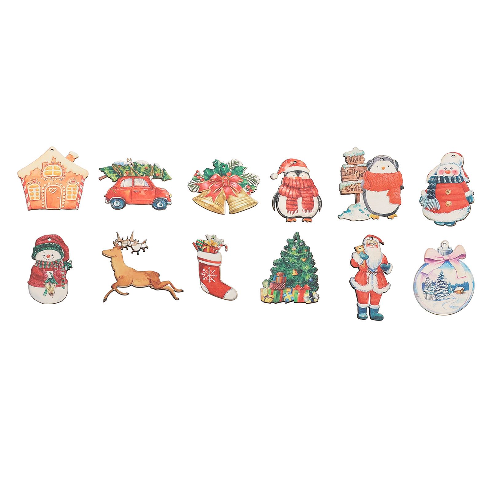 36pcs Xmas Hanging Ornaments Cute Wooden Snowman Elk Xmas Bell Hanging view 4