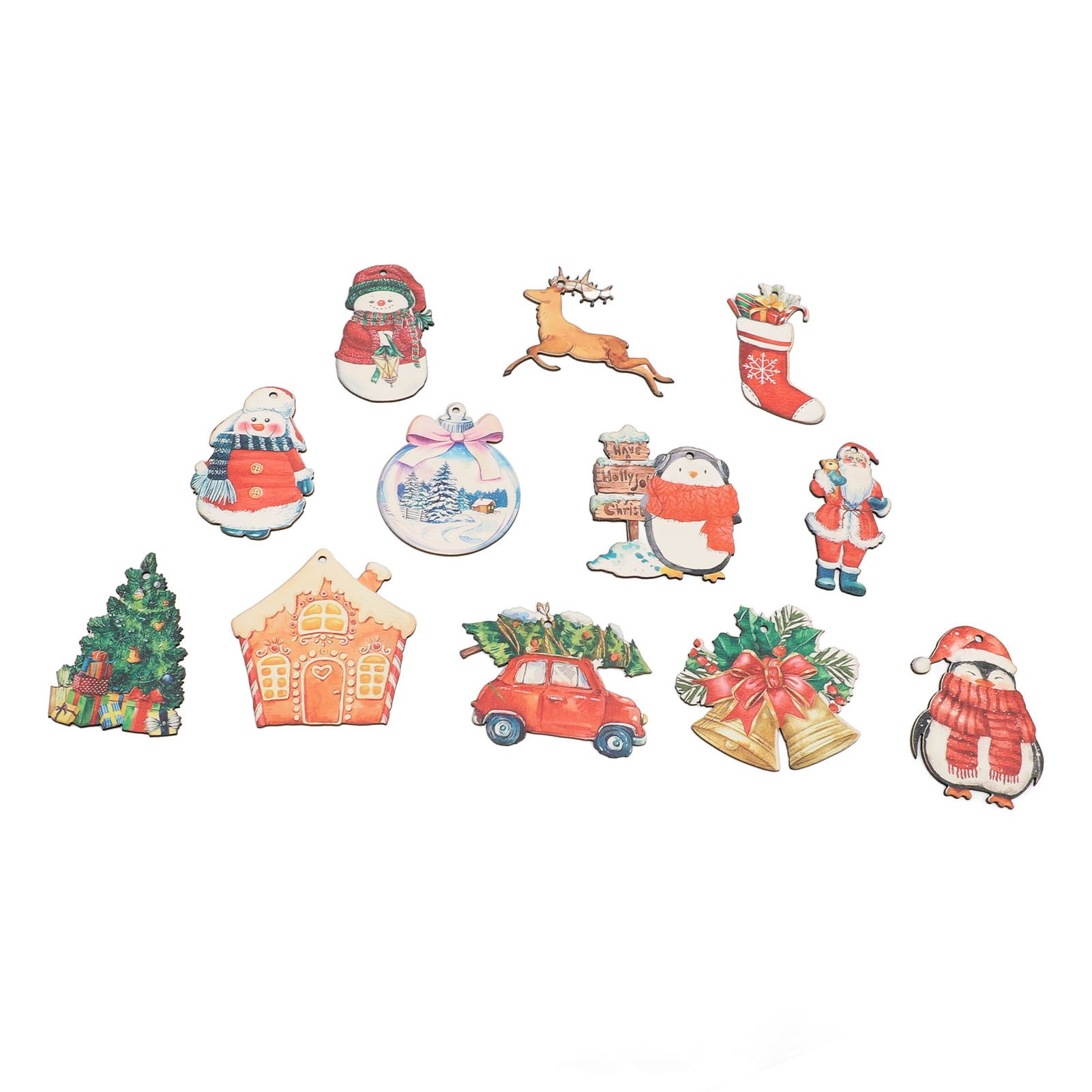 36pcs Xmas Hanging Ornaments Cute Wooden Snowman Elk Xmas Bell Hanging view 5