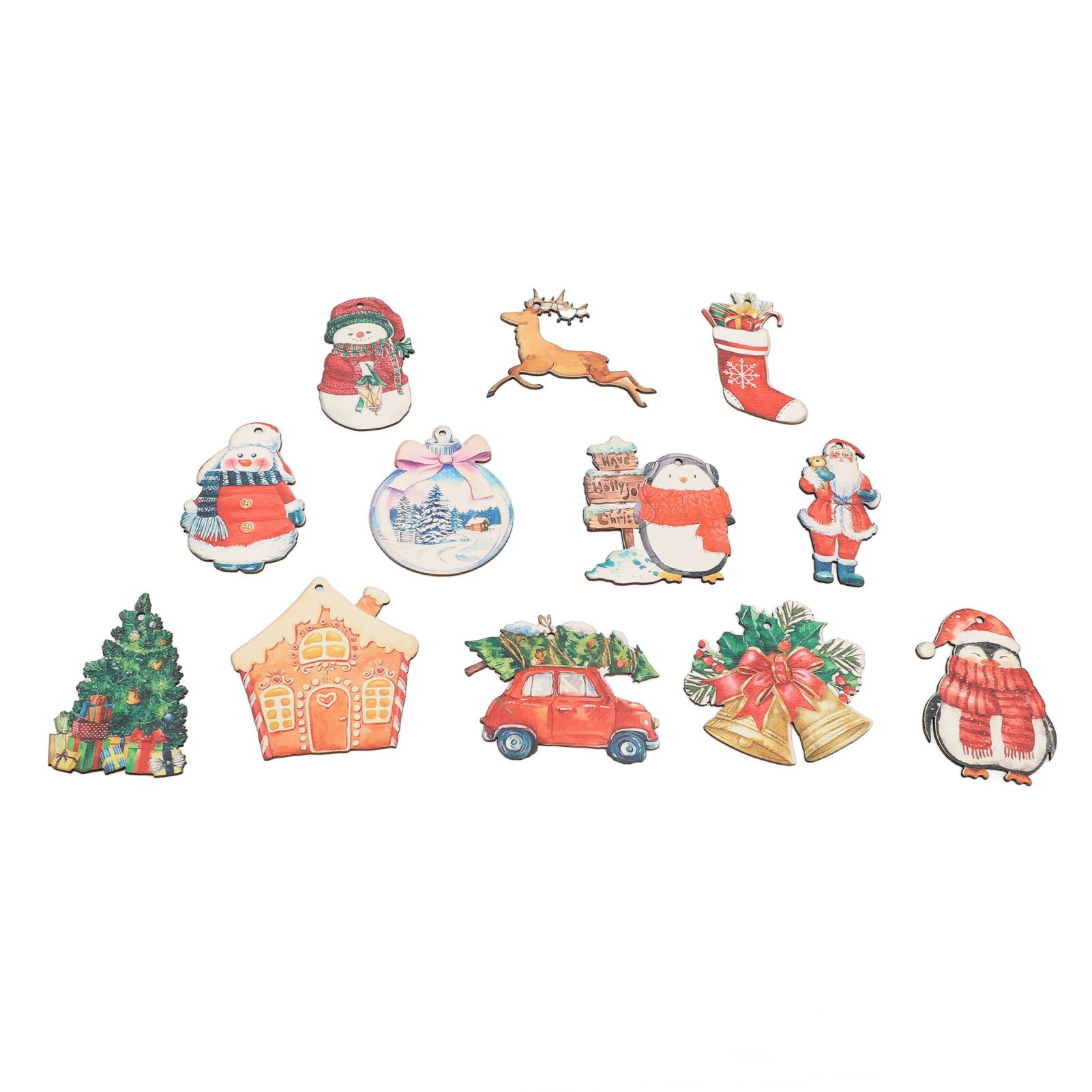 36pcs Xmas Hanging Ornaments Cute Wooden Snowman Elk Xmas Bell Hanging view 6