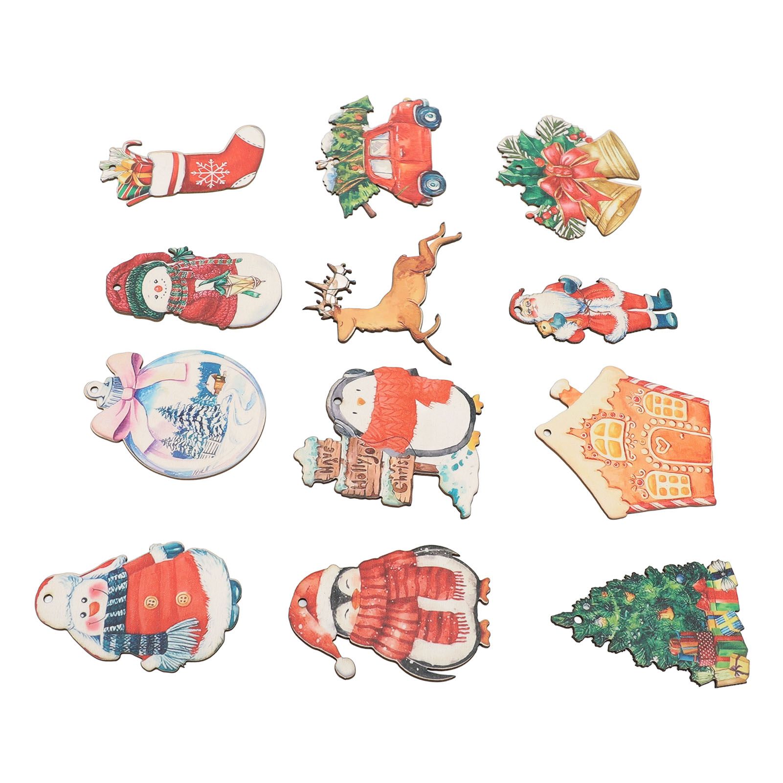 36pcs Xmas Hanging Ornaments Cute Wooden Snowman Elk Xmas Bell Hanging view 8