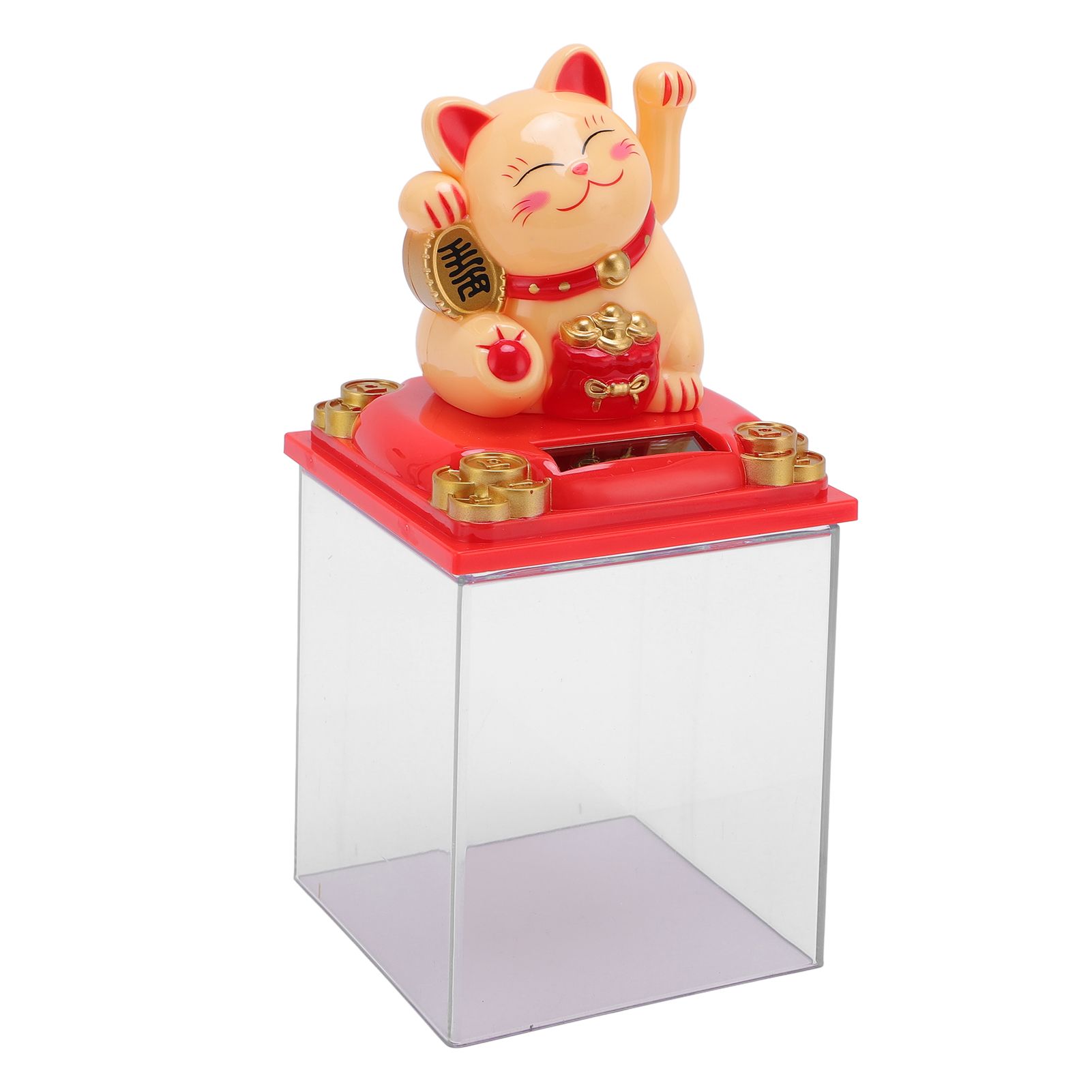 Solar Lucky Cat Statue Light Sensing Waving Arm Fortune Cat Ornament for Desk