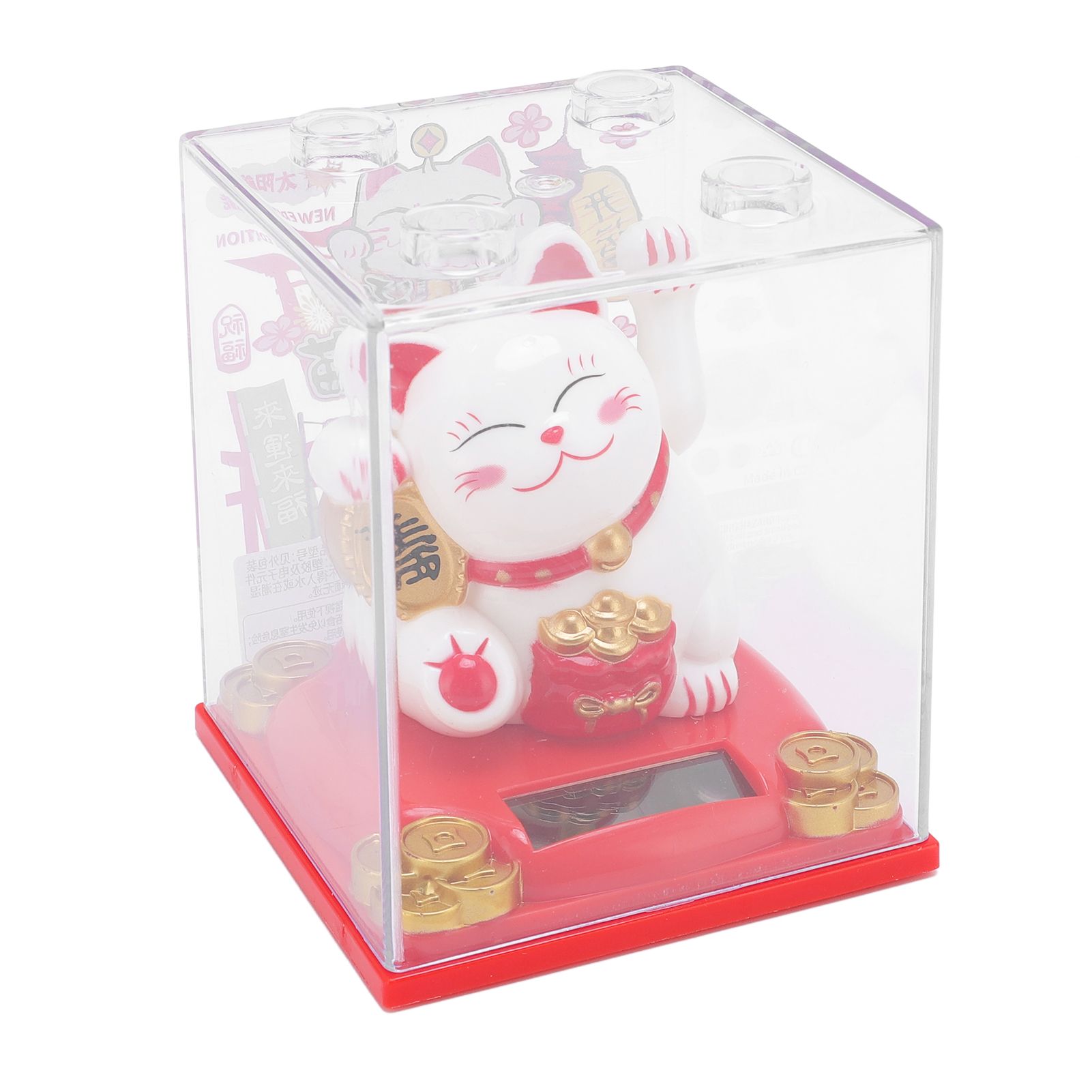 Solar Lucky Cat Statue Light Sensing Waving Arm Fortune Cat Ornament for Desk