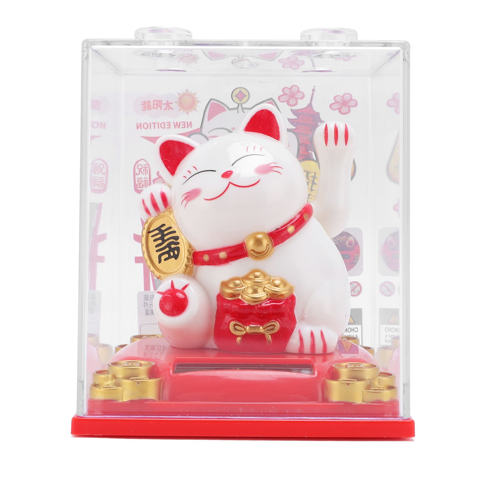 Solar Lucky Cat Statue Light Sensing Waving Arm Fortune Cat Ornament for Desk view 3
