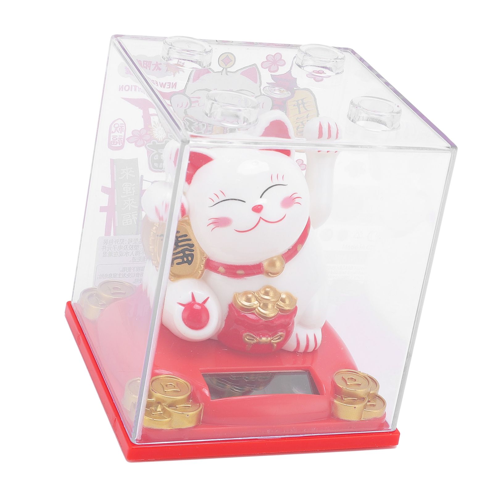 Solar Lucky Cat Statue Light Sensing Waving Arm Fortune Cat Ornament for Desk view 5