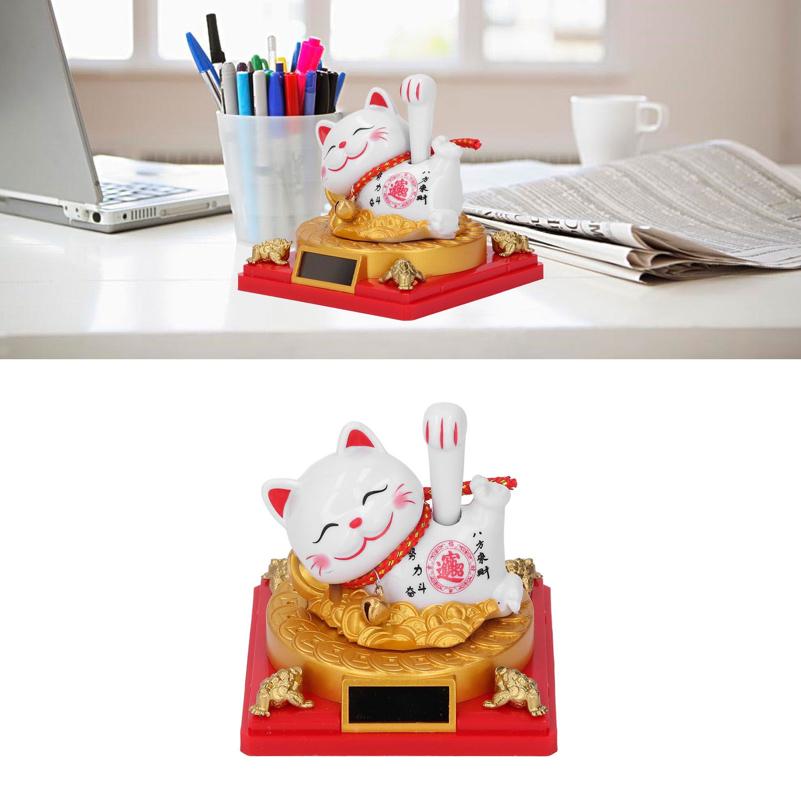 Lying Waving Fortune Cat Solar Powered Wealth Welcoming Lucky Cat Decoration view 12