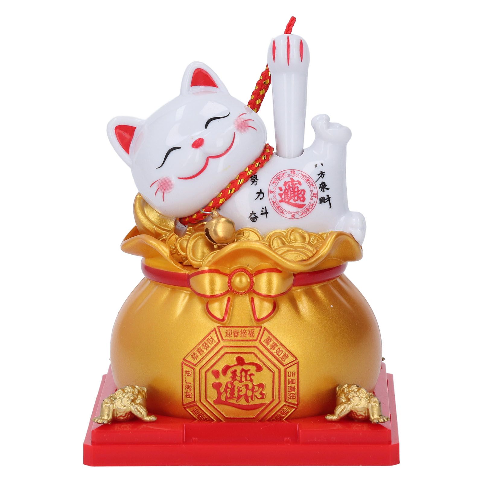 Lucky Cat Statue Solar Light Sensing Automatic Waving Arm Fortune Bag Cat — image 1