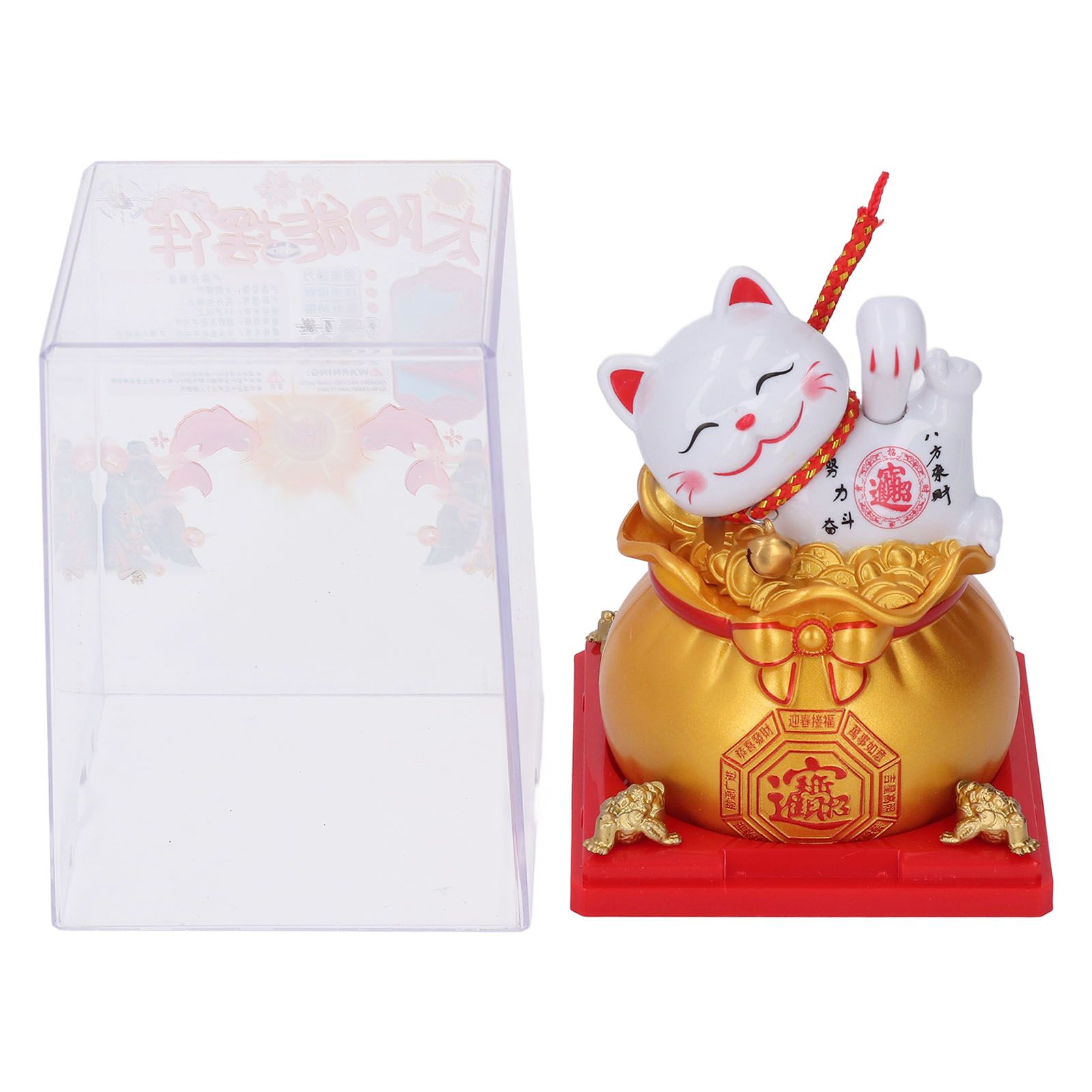 Lucky Cat Statue Solar Light Sensing Automatic Waving Arm Fortune Bag Cat view 3