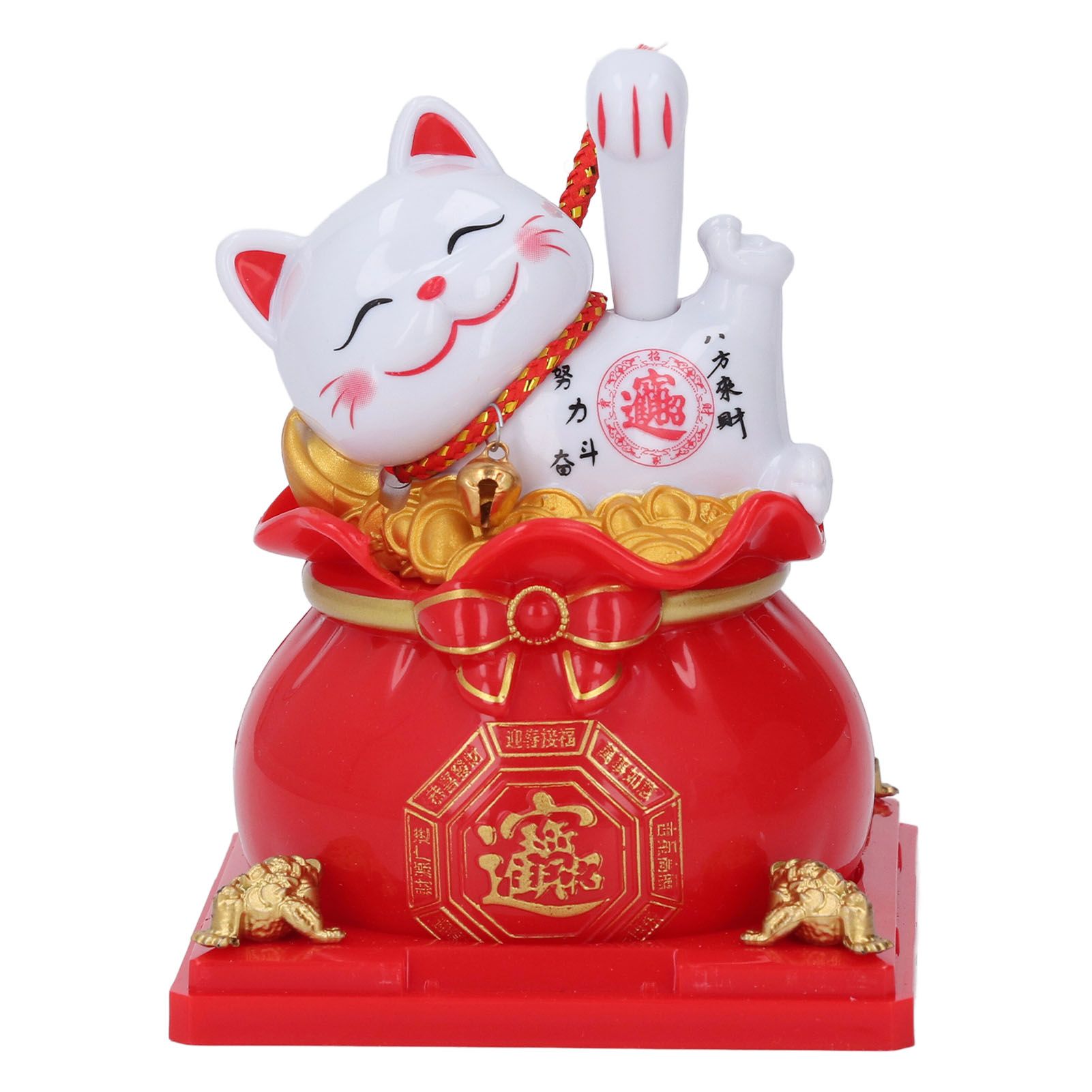 Lucky Cat Statue Solar Light Sensing Automatic Waving Arm Fortune Bag Cat — image 1