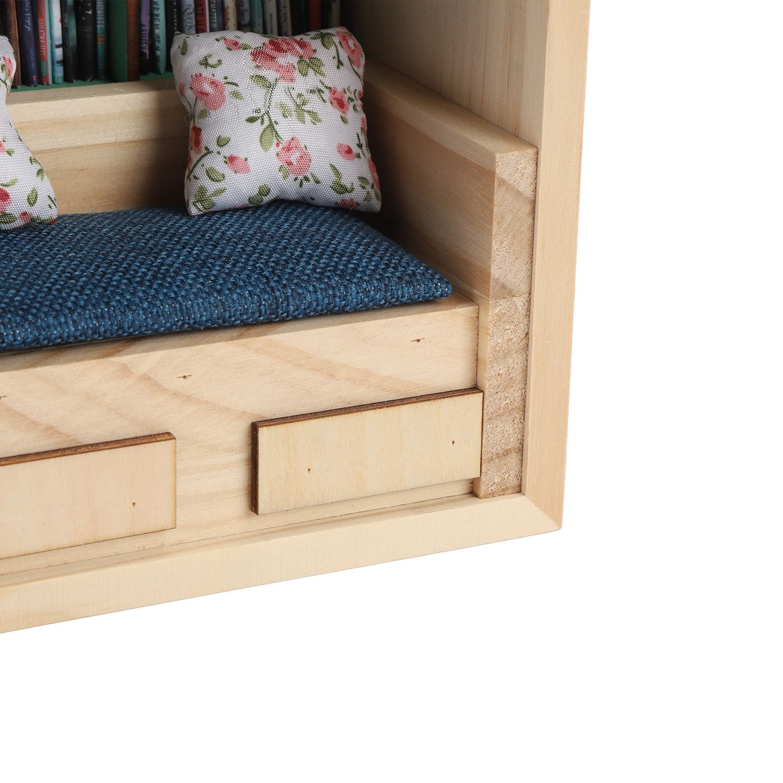 Miniature Bookshelf Handmade Wooden House Model with Small Pillows Funny Mini view 5