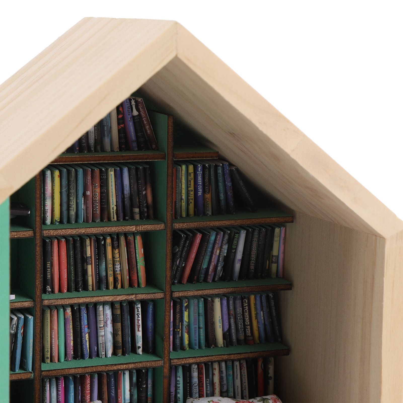 Miniature Bookshelf Handmade Wooden House Model with Small Pillows Funny Mini view 7